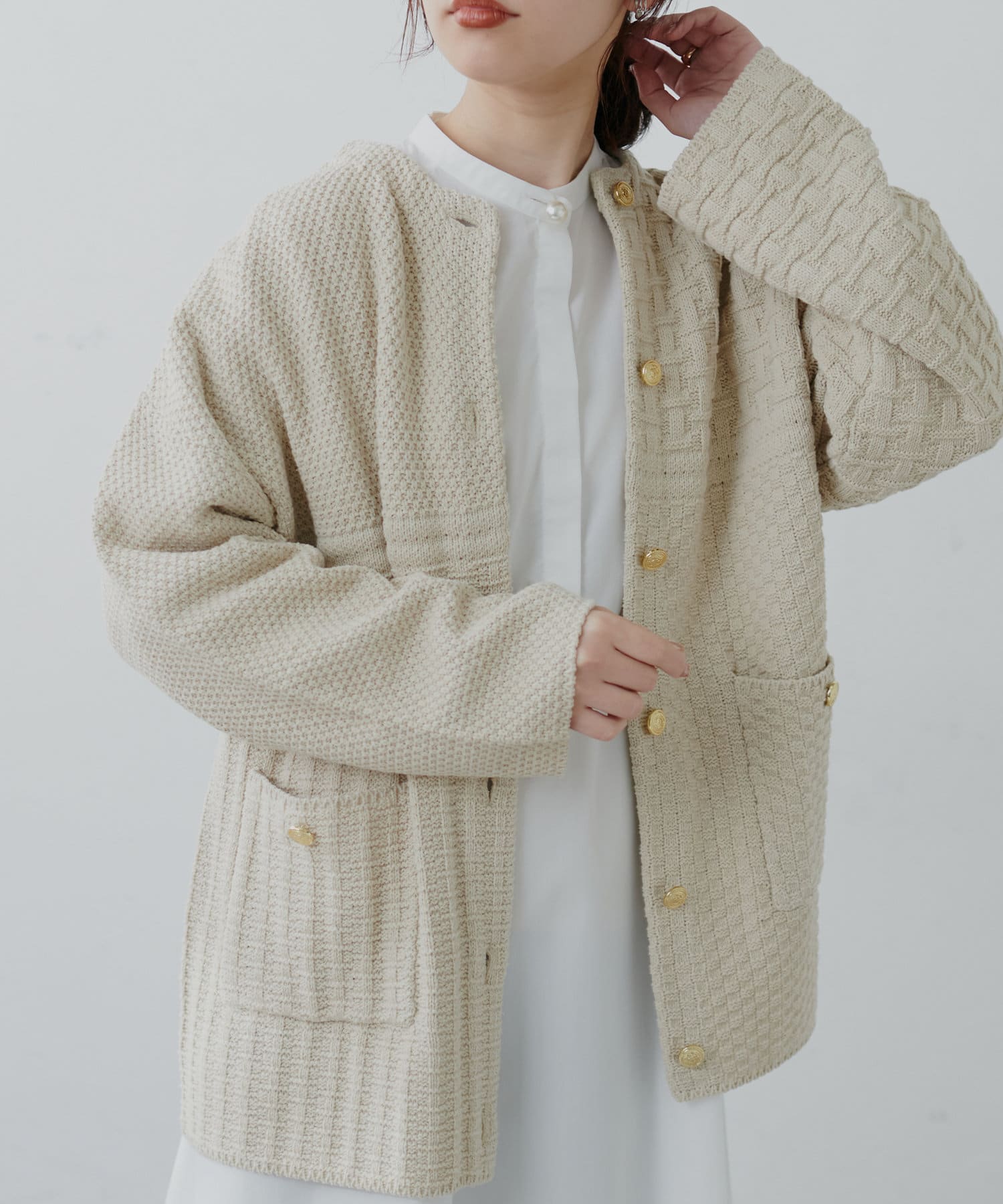 natural couture(ナチュラルクチュール) 様々な編み地を楽しめる！いろいろ編み金釦ジャケットカーディガン