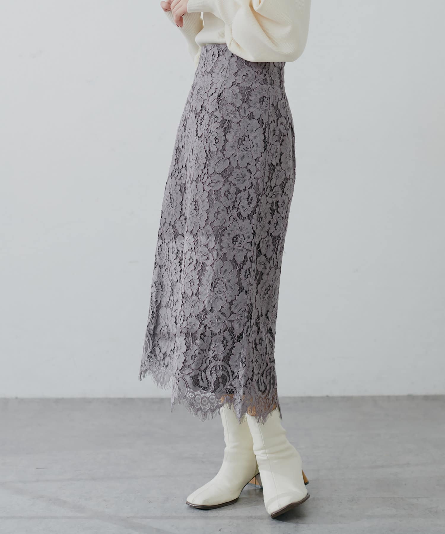 裾スカラップフラワーレースタイトスカート Sサイズ | natural couture(ナチュラルクチュール)レディース | PAL  CLOSET(パルクローゼット) - パルグループ公式ファッション通販サイト
