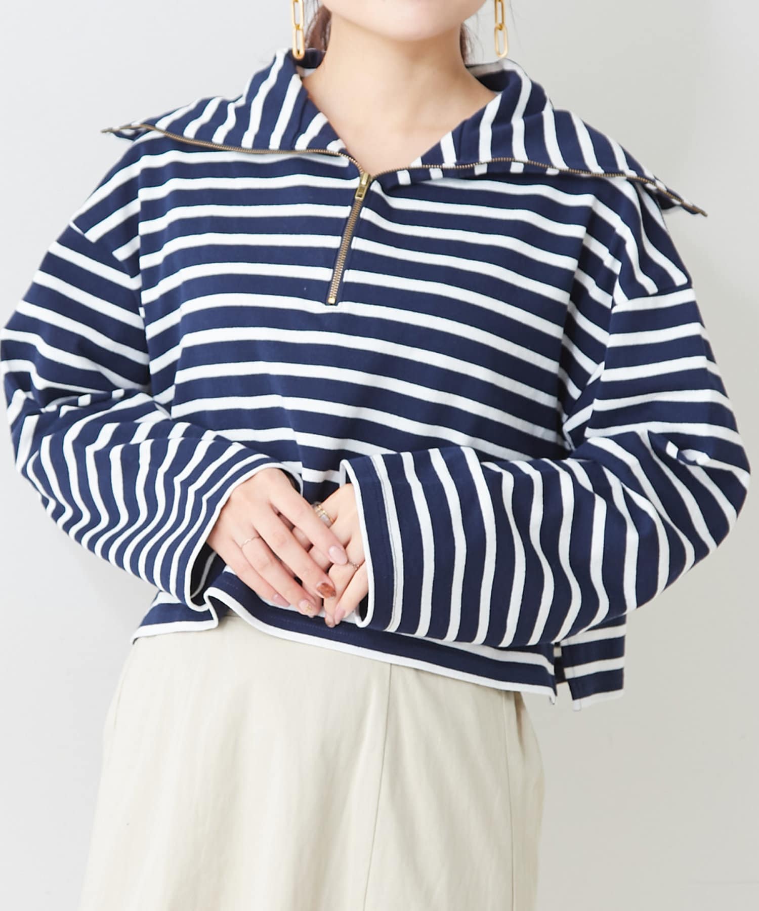 アプ☆えびちゃん着ボーダープルオーバー VOAAOV 「XXXXL」スーパービッグハーフスリーブシャツ Sax - BISHOOL