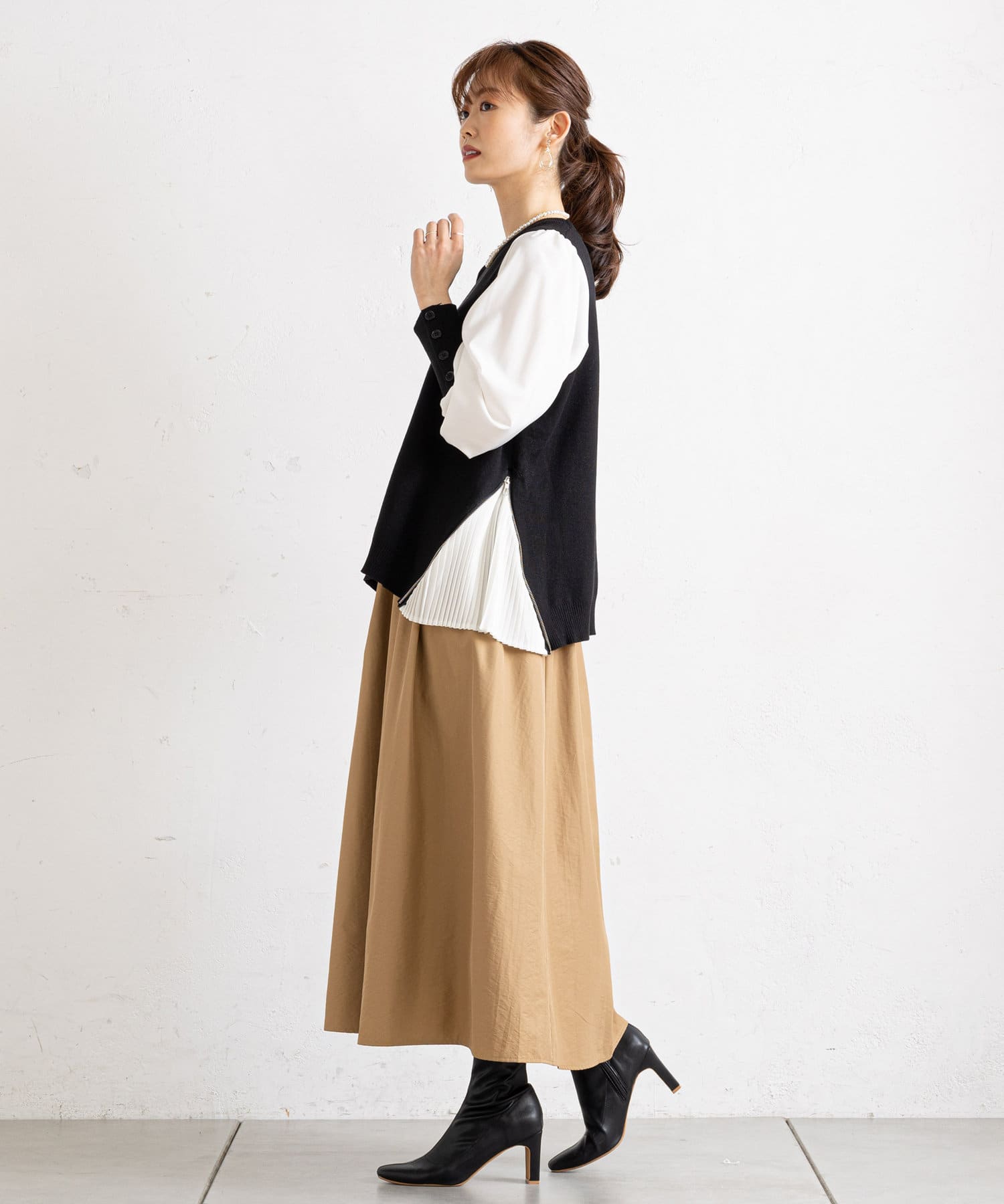 prose verse(プロズヴェール) サイドジッププリーツドッキングニット