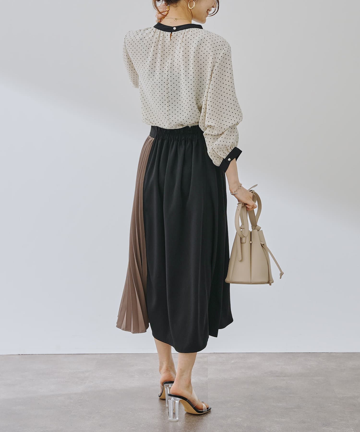 prose verse(プロズヴェール) 【バックウエストゴム仕様】サイドプリーツ切り替えスカート