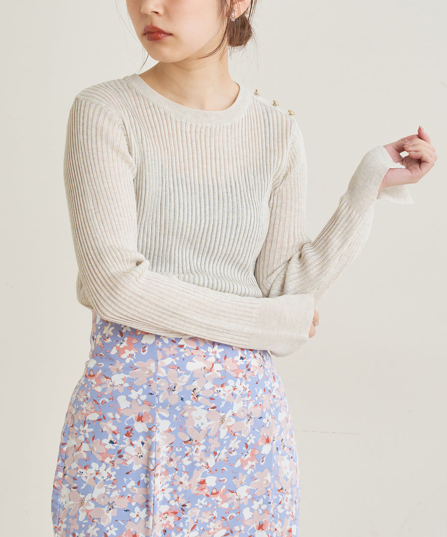 新品 NOBLE シアーリブニット