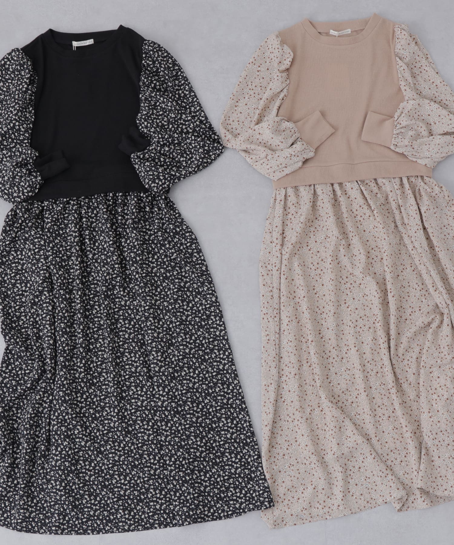 NICE CLAUP / OLIVE des OLIVE OUTLET(ナイスクラップ  / オリーブ デ オリーブ アウトレット) リブ花柄ドッキングワンピース