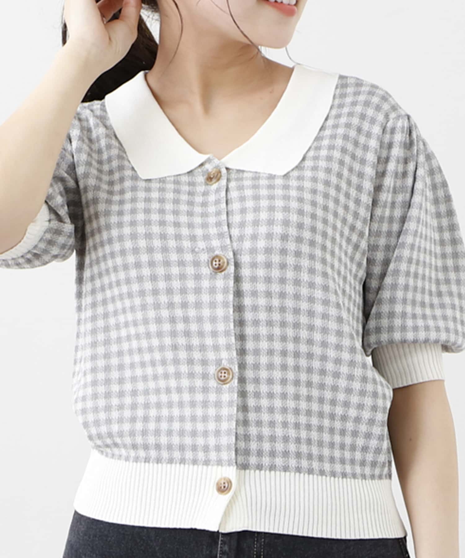 carla カーラ　　ビラク　ビスチェ　トップス ギンガムチェック衿付きカーデ | NICE CLAUP / OLIVE des OLIVE OUTLET
