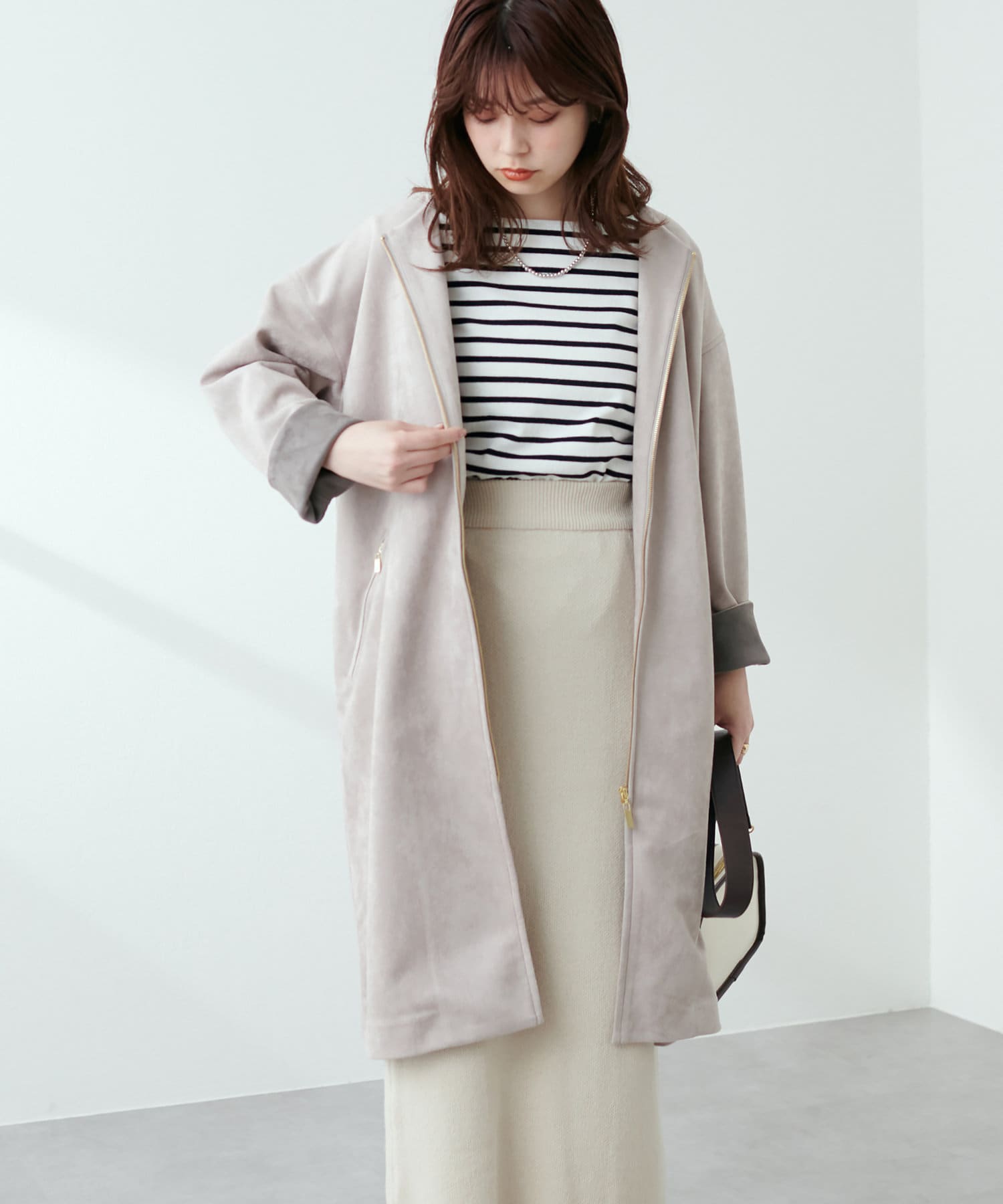 natural couture(ナチュラルクチュール) 袖口配色ノーカラーお上品コート