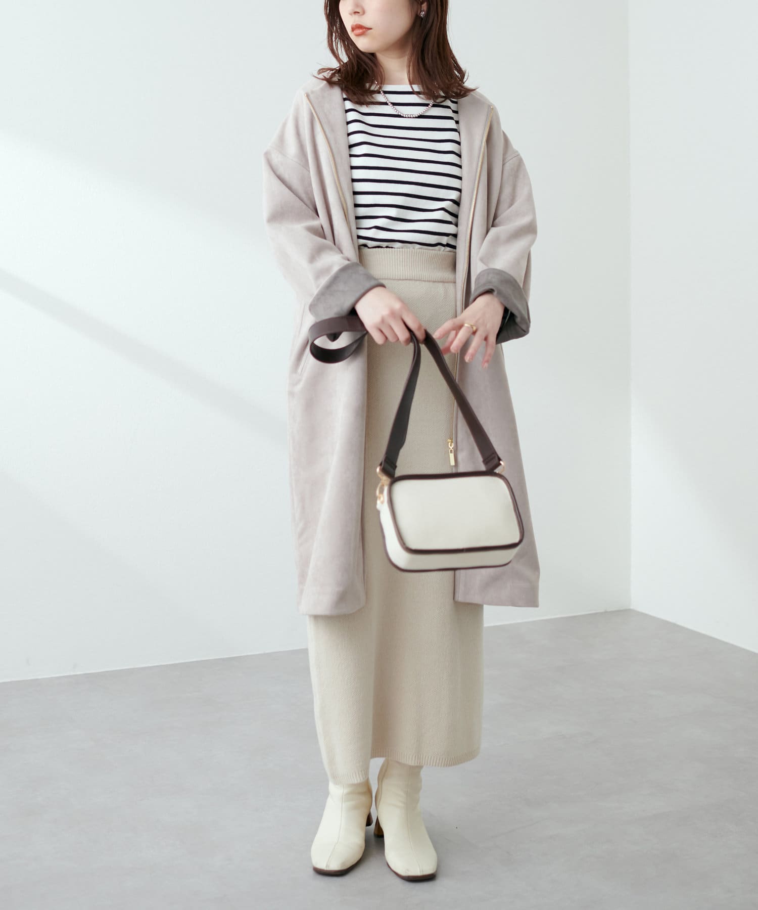 natural couture(ナチュラルクチュール) 袖口配色ノーカラーお上品コート