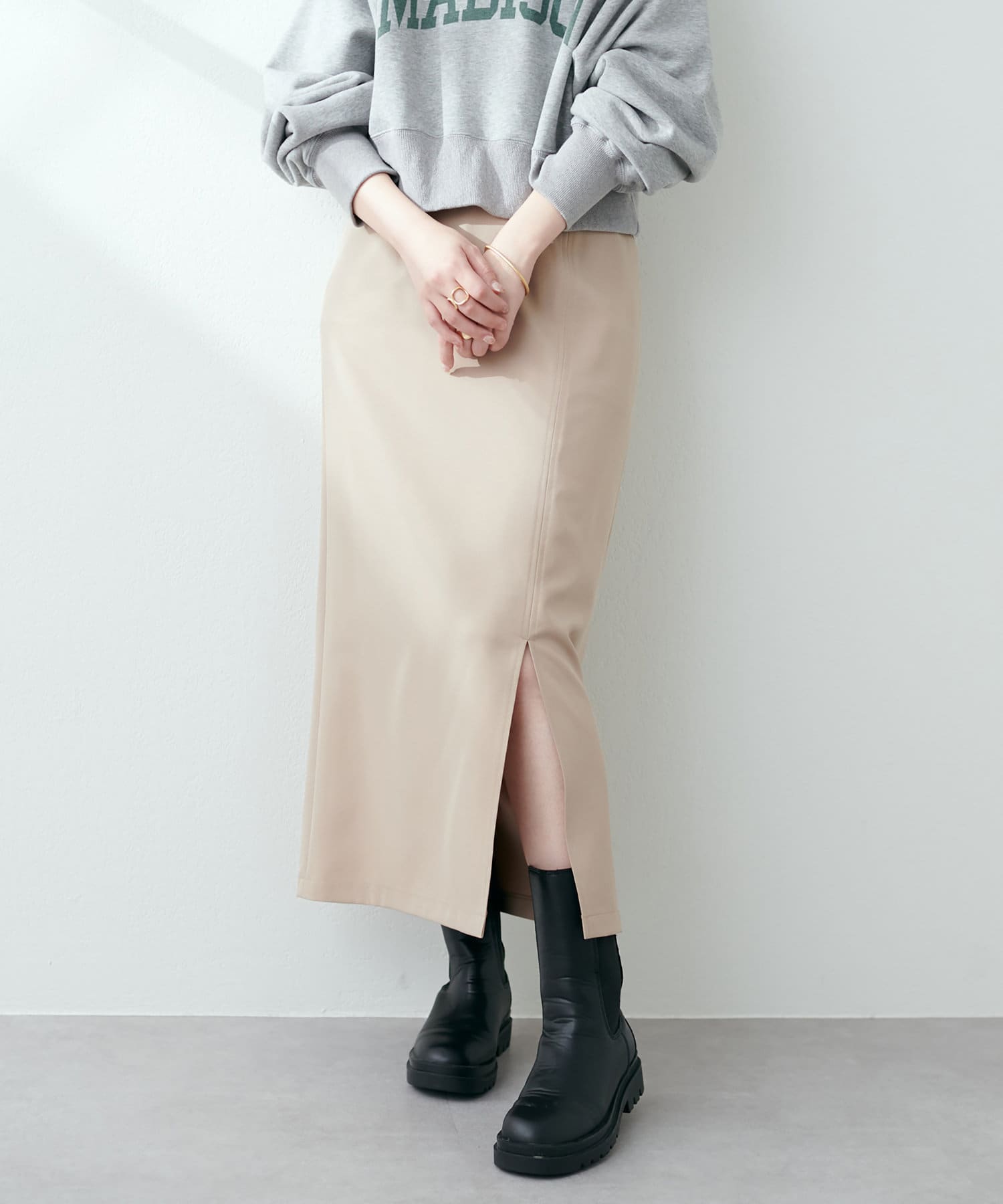 natural couture(ナチュラルクチュール) 【セットアップ着用可】タイトスリットスカート