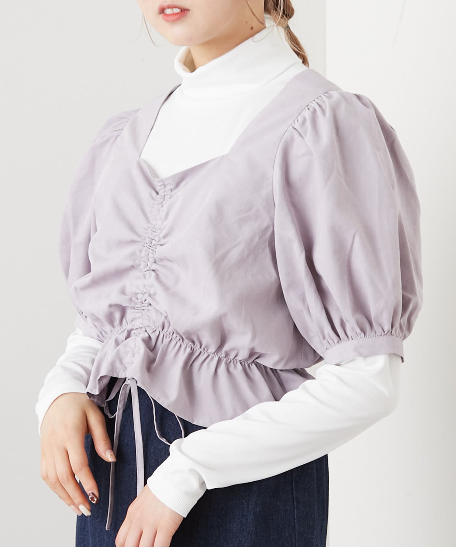 NICE CLAUP / OLIVE des OLIVE OUTLET(ナイスクラップ  / オリーブ デ オリーブ アウトレット) タートルインナーＳＥＴ　スクエアブラウス