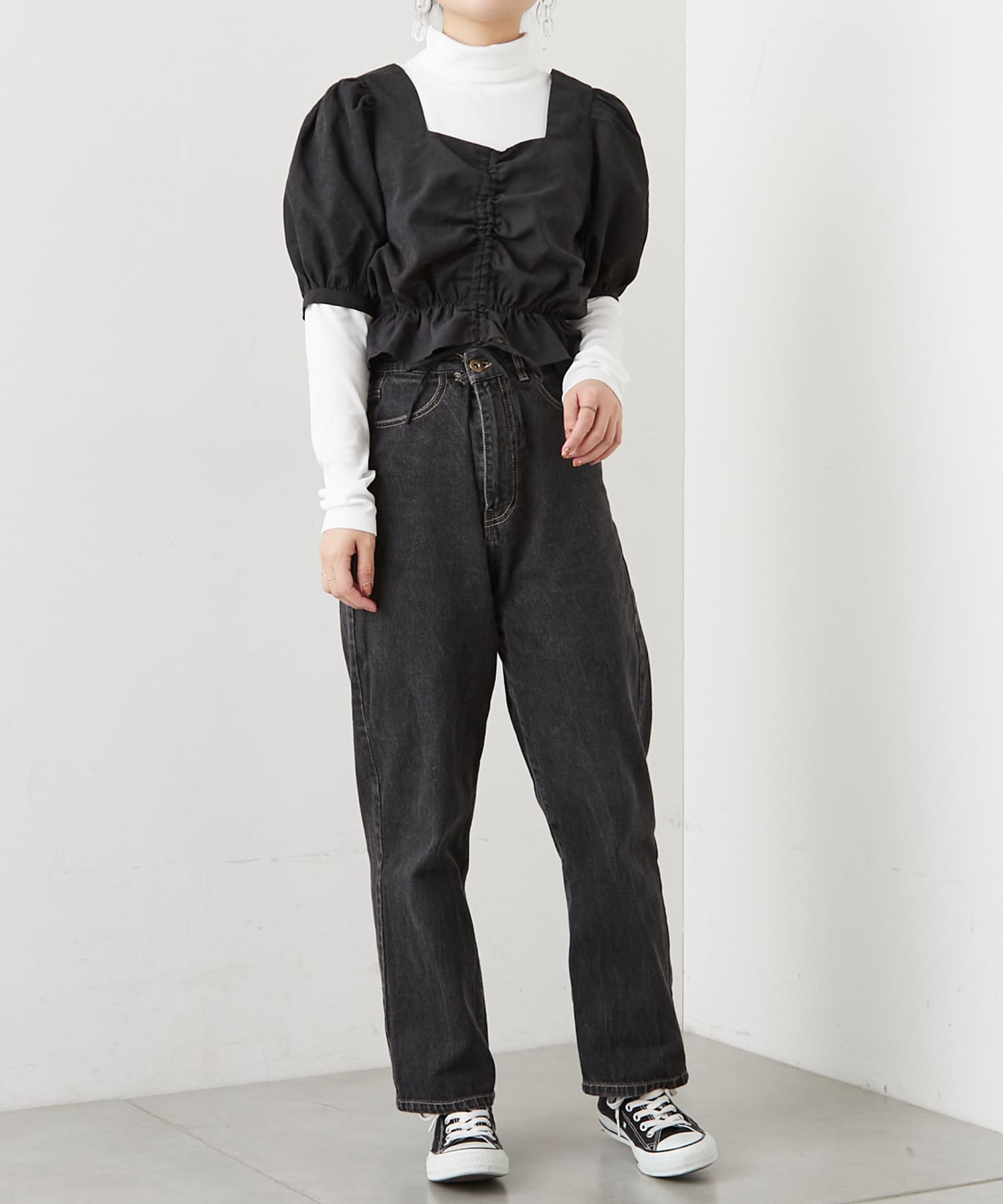 NICE CLAUP / OLIVE des OLIVE OUTLET(ナイスクラップ  / オリーブ デ オリーブ アウトレット) タートルインナーＳＥＴ　スクエアブラウス