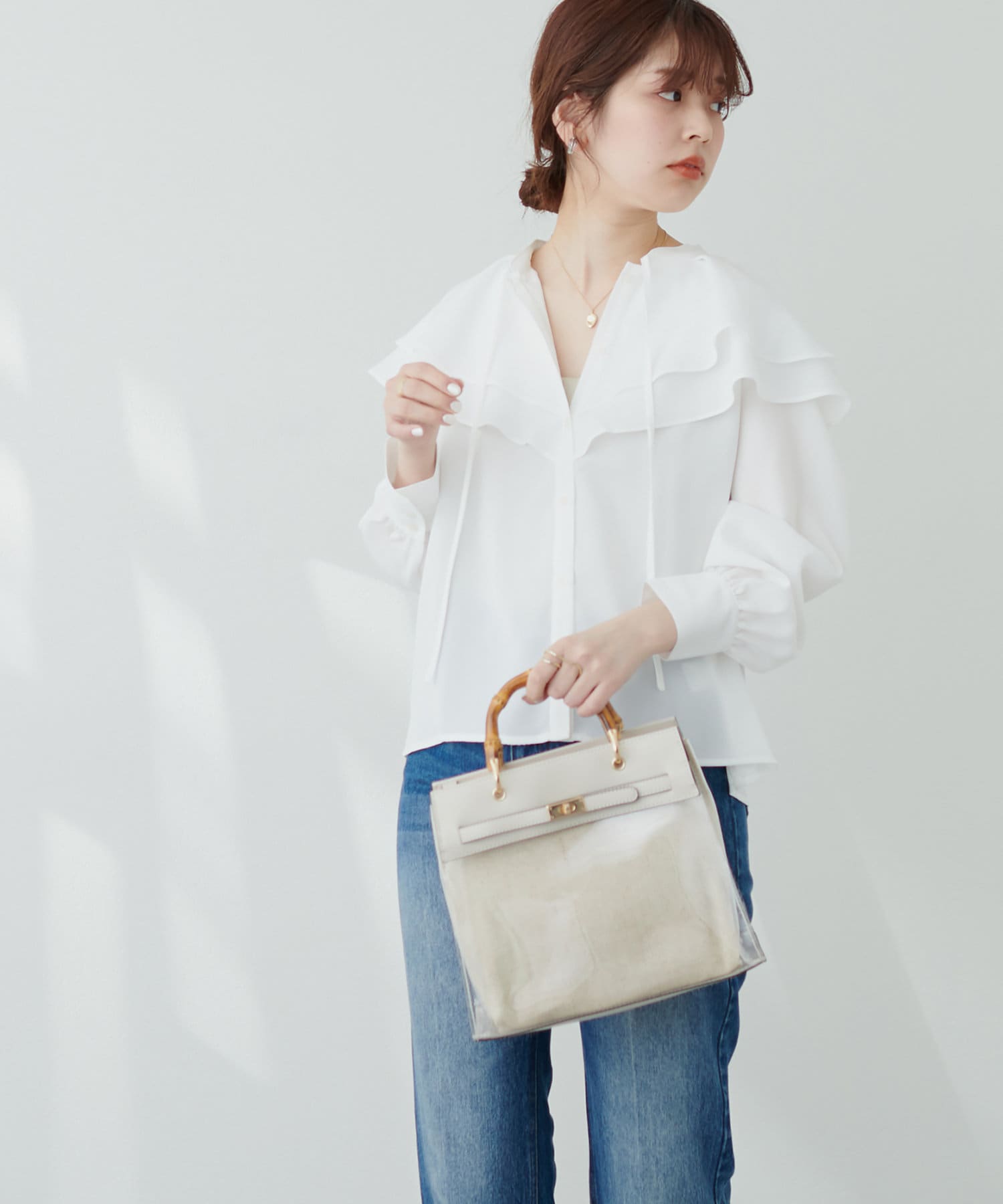 WEB限定カラー有り】フロントリボンフリル衿ブラウス | natural
