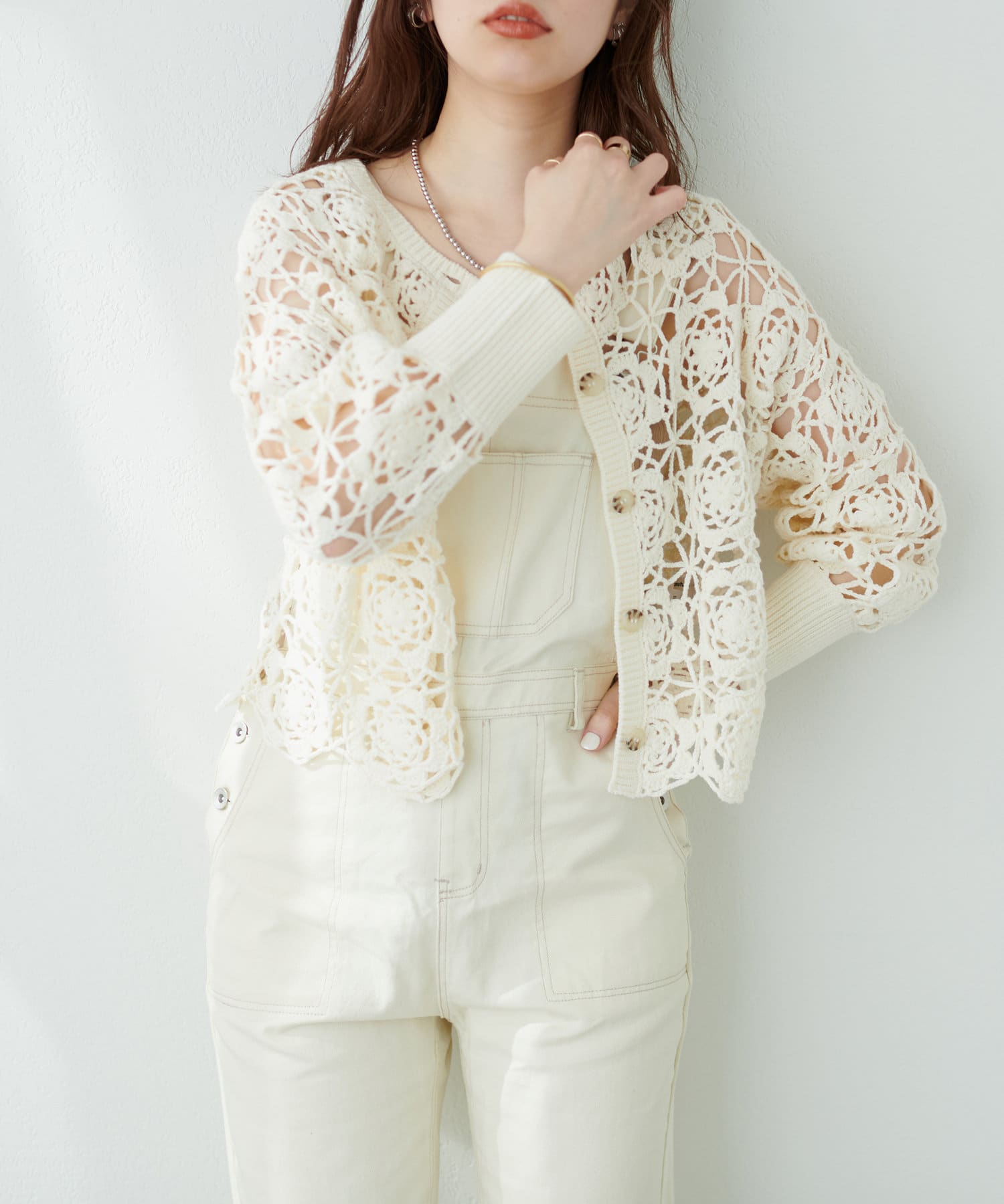 natural couture(ナチュラルクチュール) 【WEB限定】レトロなかぎ針2WAYショートカーデ