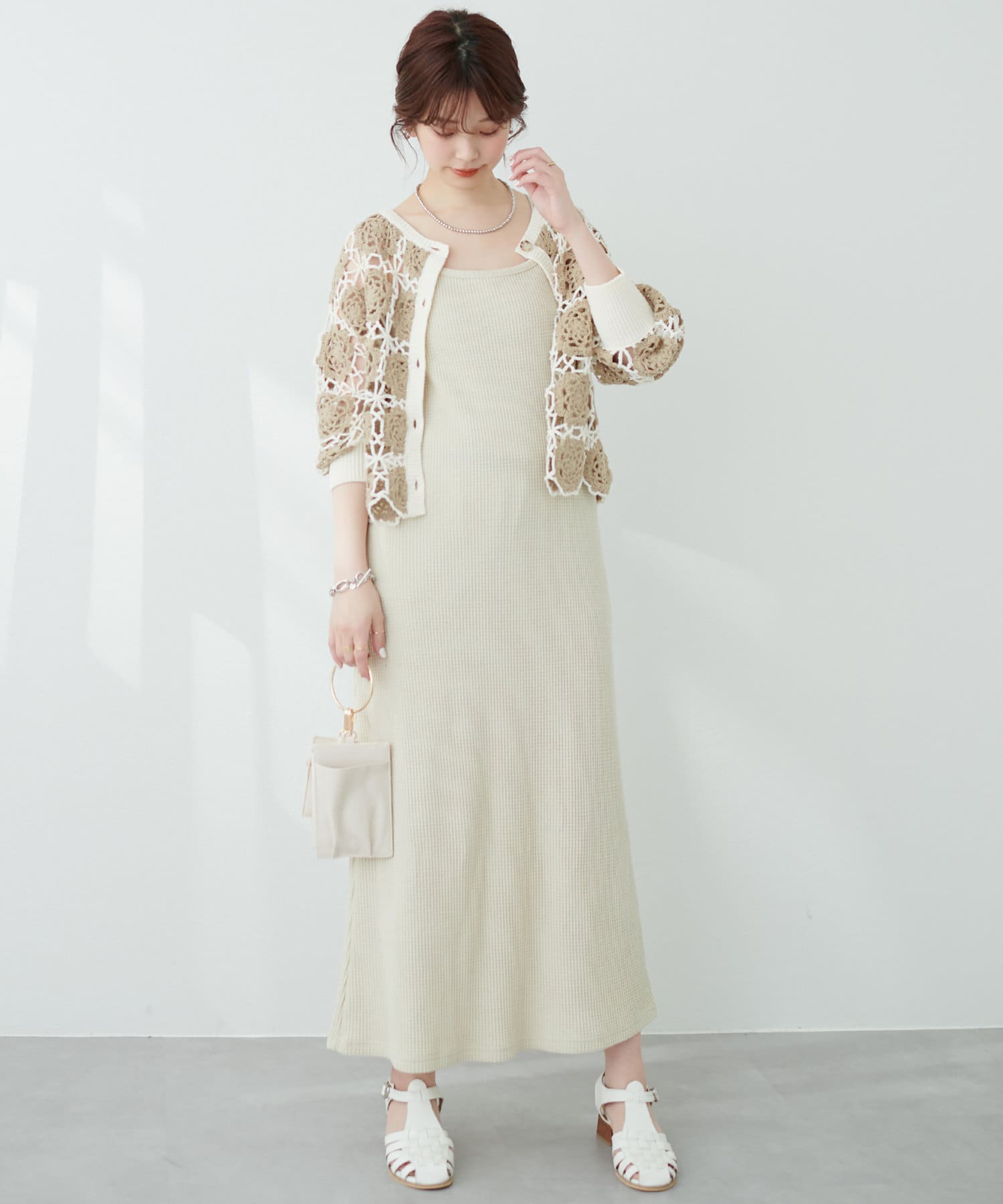 natural couture(ナチュラルクチュール) 【WEB限定】レトロなかぎ針2WAYショートカーデ