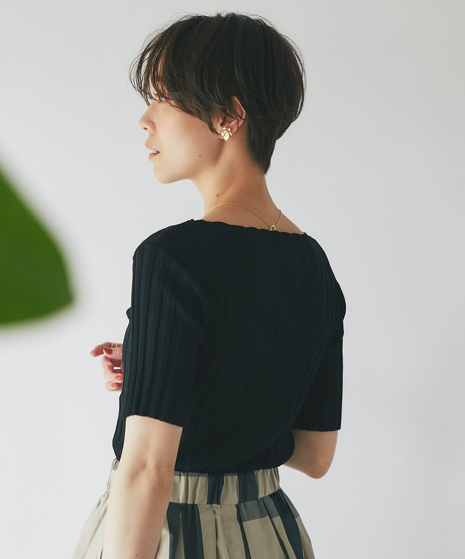 un dix cors(アンディコール) 【定番トップス】ワイドリブ半袖ニットプルオーバー