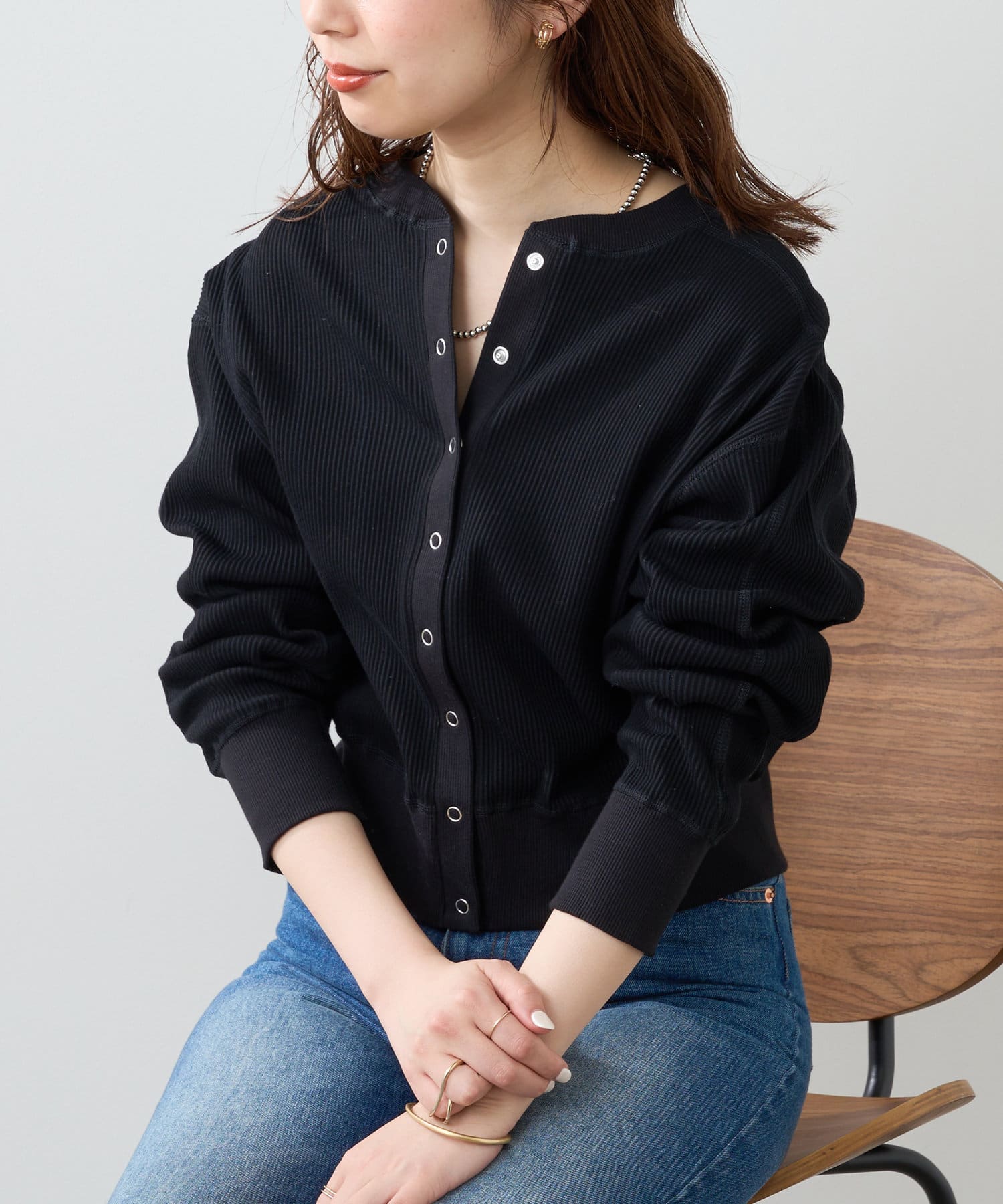 natural couture(ナチュラルクチュール) トレンド顔　テレコリブリングドットカーディガン