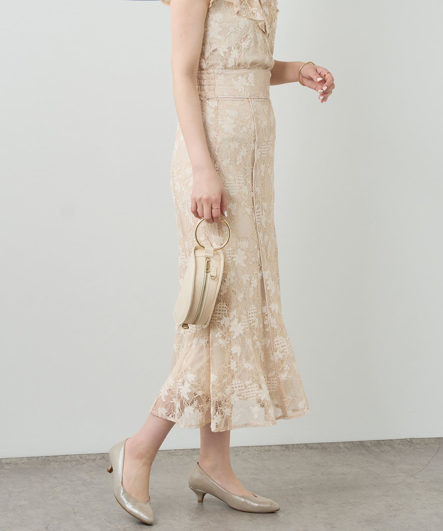 natural couture(ナチュラルクチュール) 【セットアップ着用可・WEB限定】カラーレースハギスカート