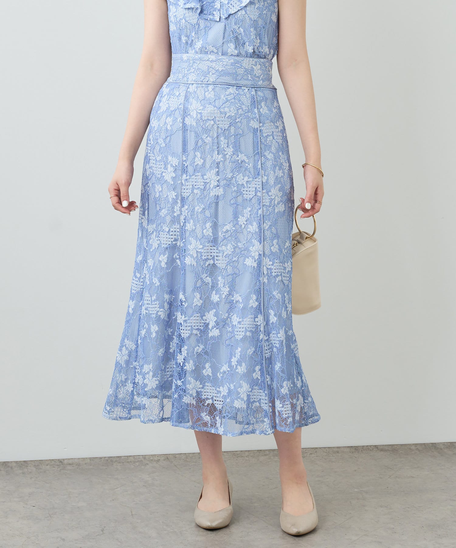 natural couture(ナチュラルクチュール) 【セットアップ着用可・WEB限定】カラーレースハギスカート