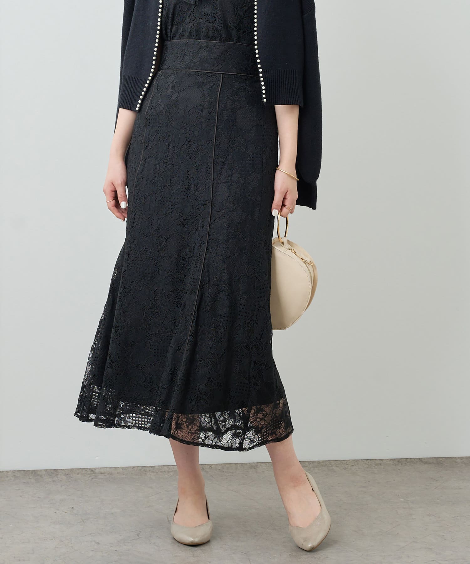 natural couture(ナチュラルクチュール) 【セットアップ着用可・WEB限定】カラーレースハギスカート