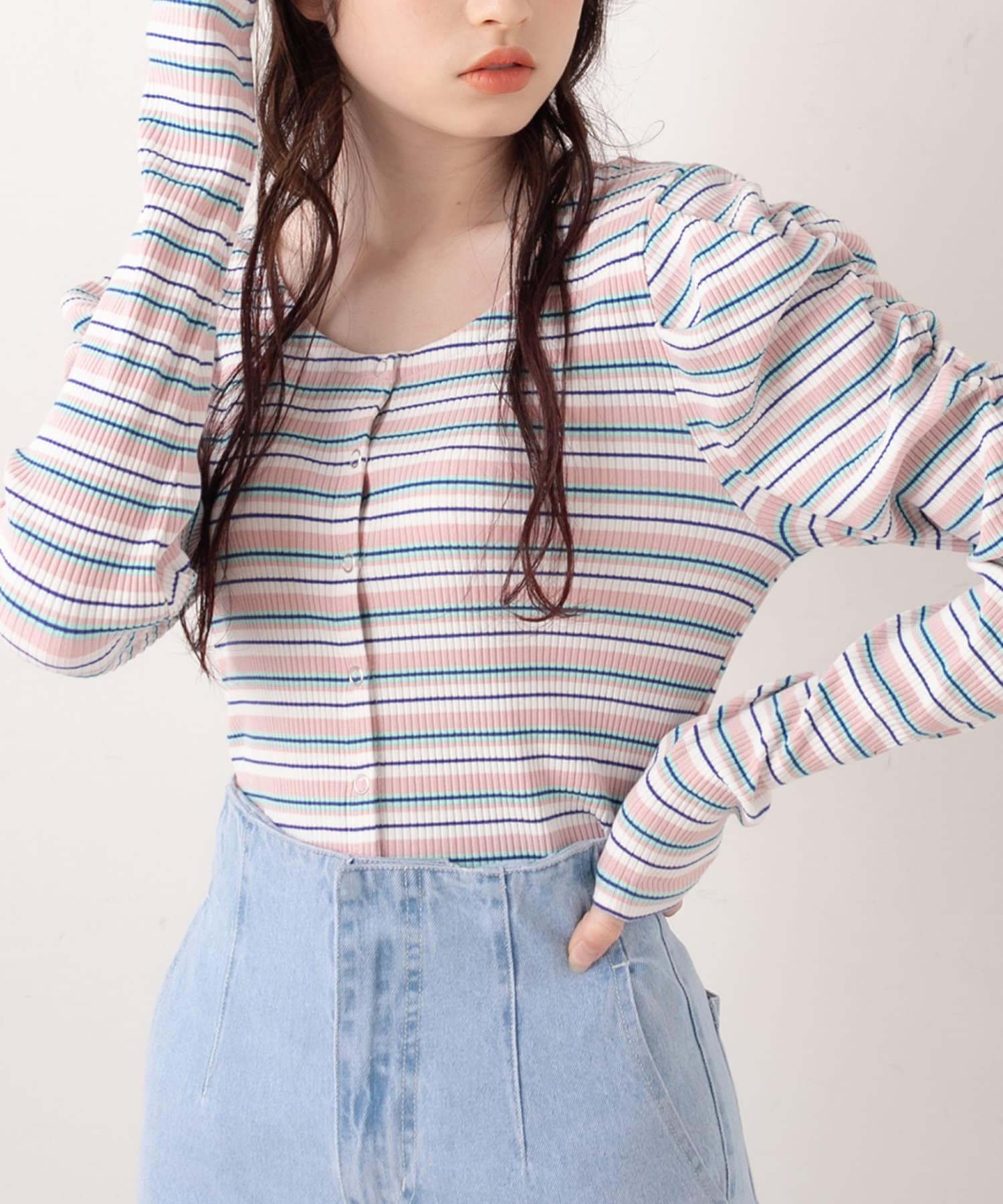 マルチボーダーパワショルカーディガン Olive Des Olive オリーブ デ オリーブ レディース Pal Closet パルクローゼット パルグループ公式ファッション通販サイト