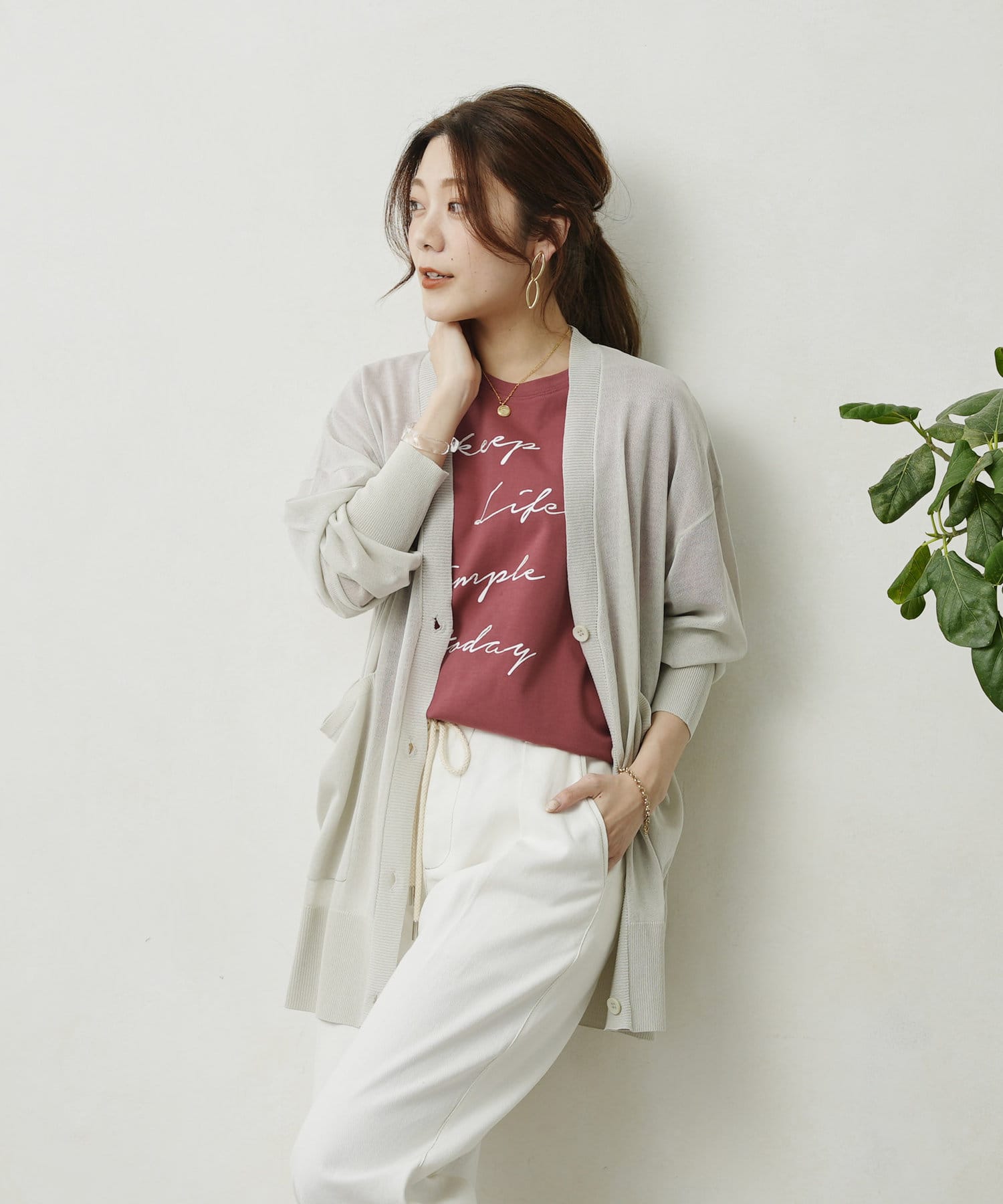 シャリニットVネックルーズカーディガン | Chez toi(シェトワ