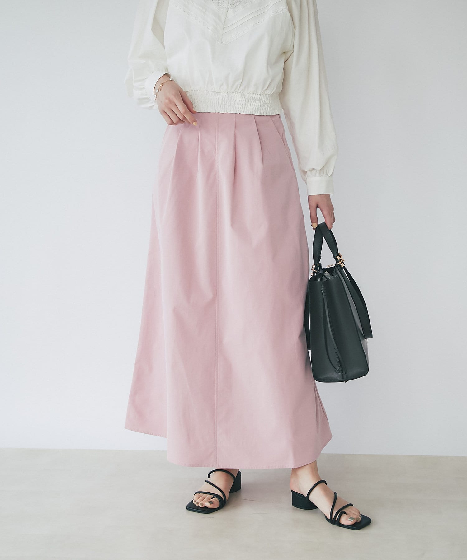 un dix cors(アンディコール) 【ハイウエストでスタイルアップ】ウエストタックボリュームスカート