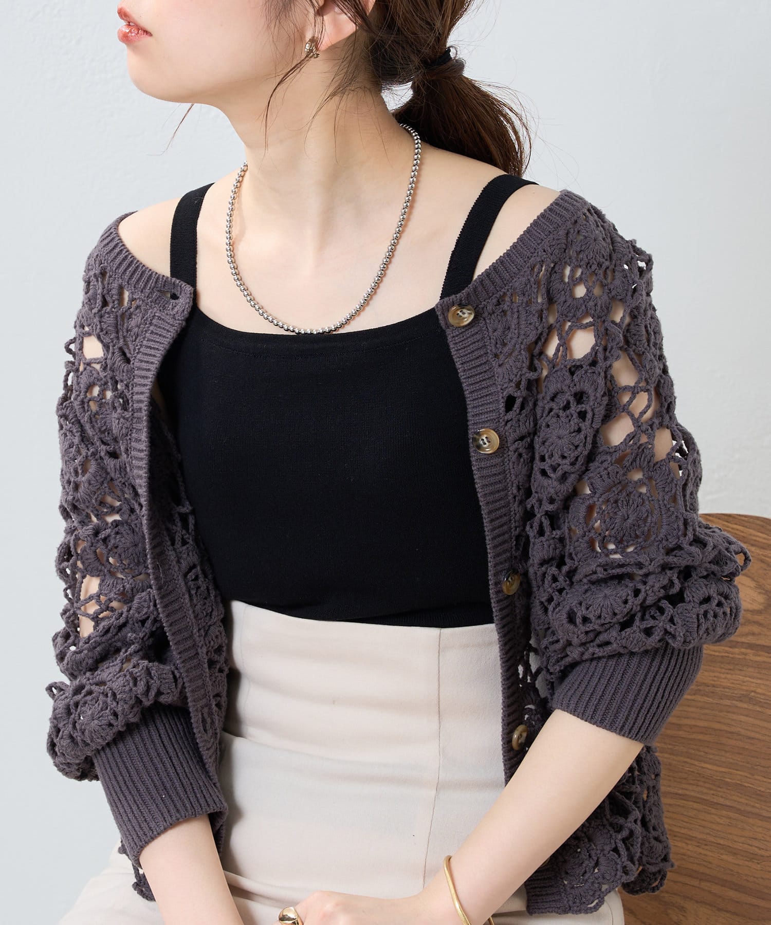 natural couture(ナチュラルクチュール) 総針ニットカップ付きタンク