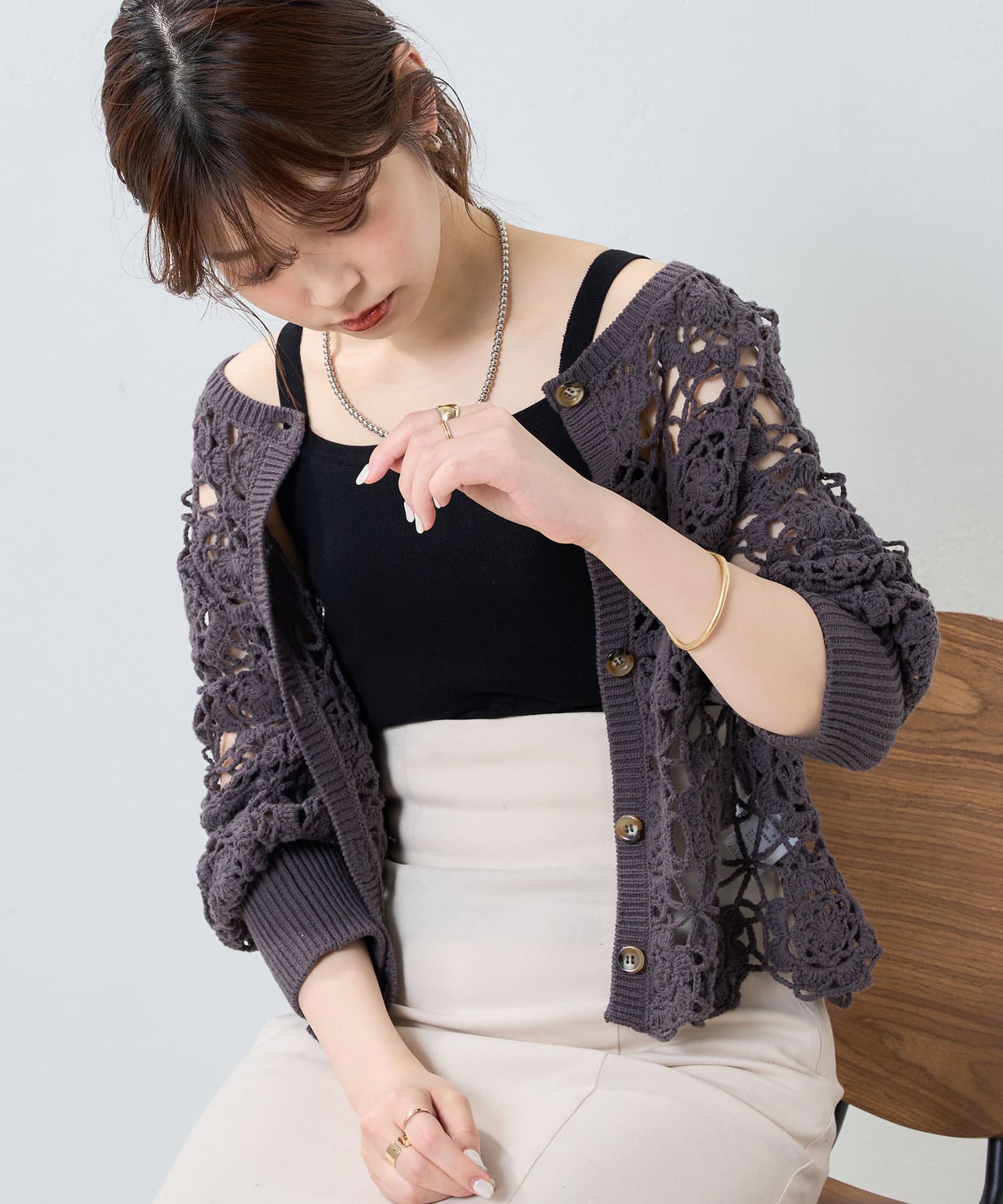 natural couture(ナチュラルクチュール) 総針ニットカップ付きタンク