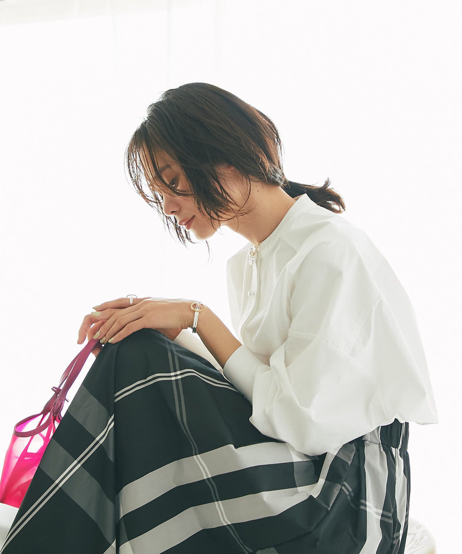 追加オーダー決定・品の良いデザイン】ビッグパールボタンシャツ | La