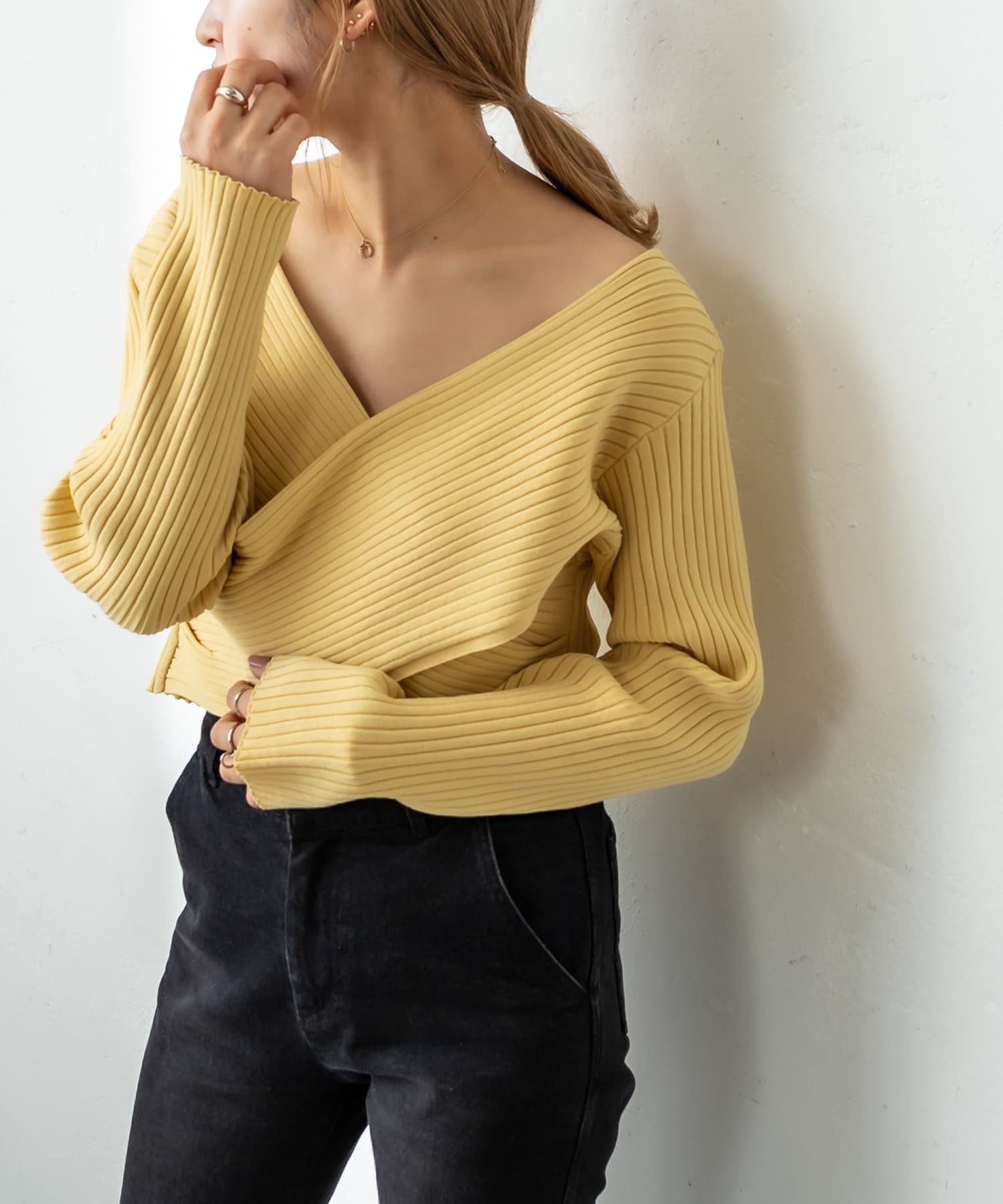 OUTLET(アウトレット) 【mystic】クロスワイドリブニット