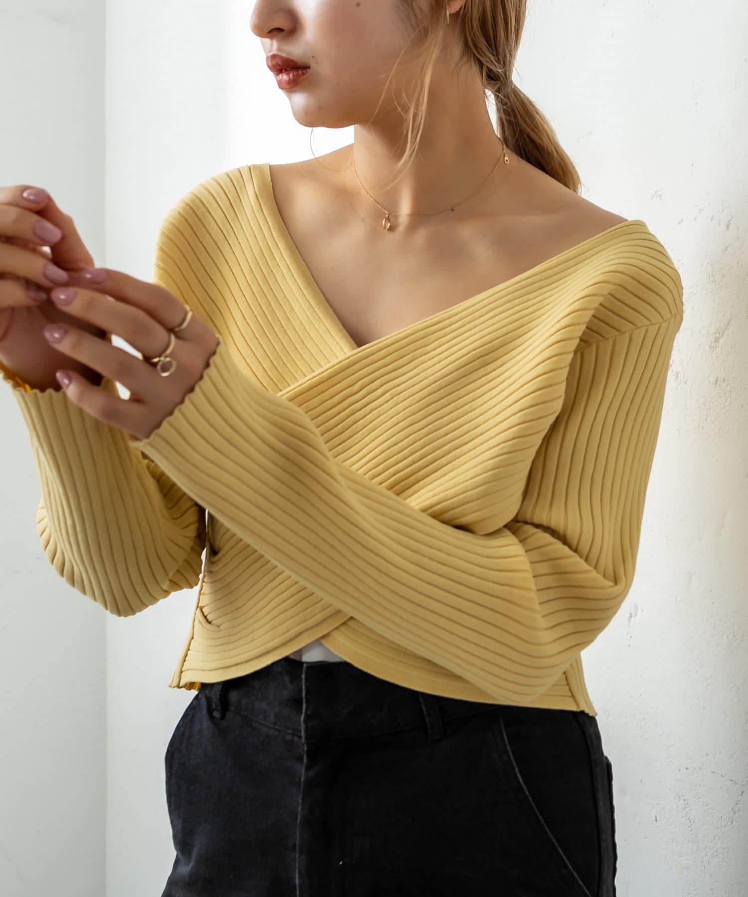 OUTLET(アウトレット) 【mystic】クロスワイドリブニット