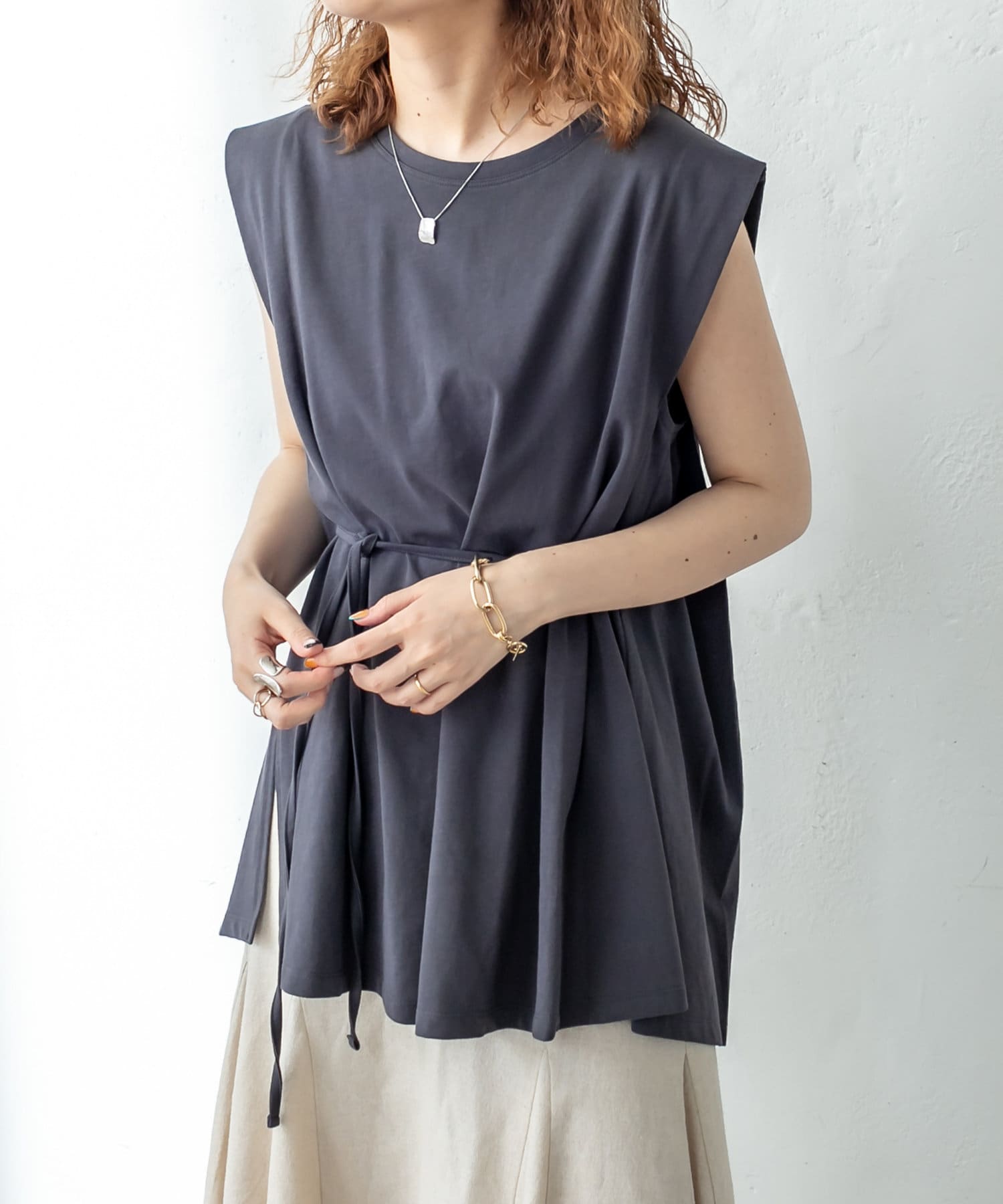 OUTLET(アウトレット) 【mystic】タックフレアノースリTシャツ