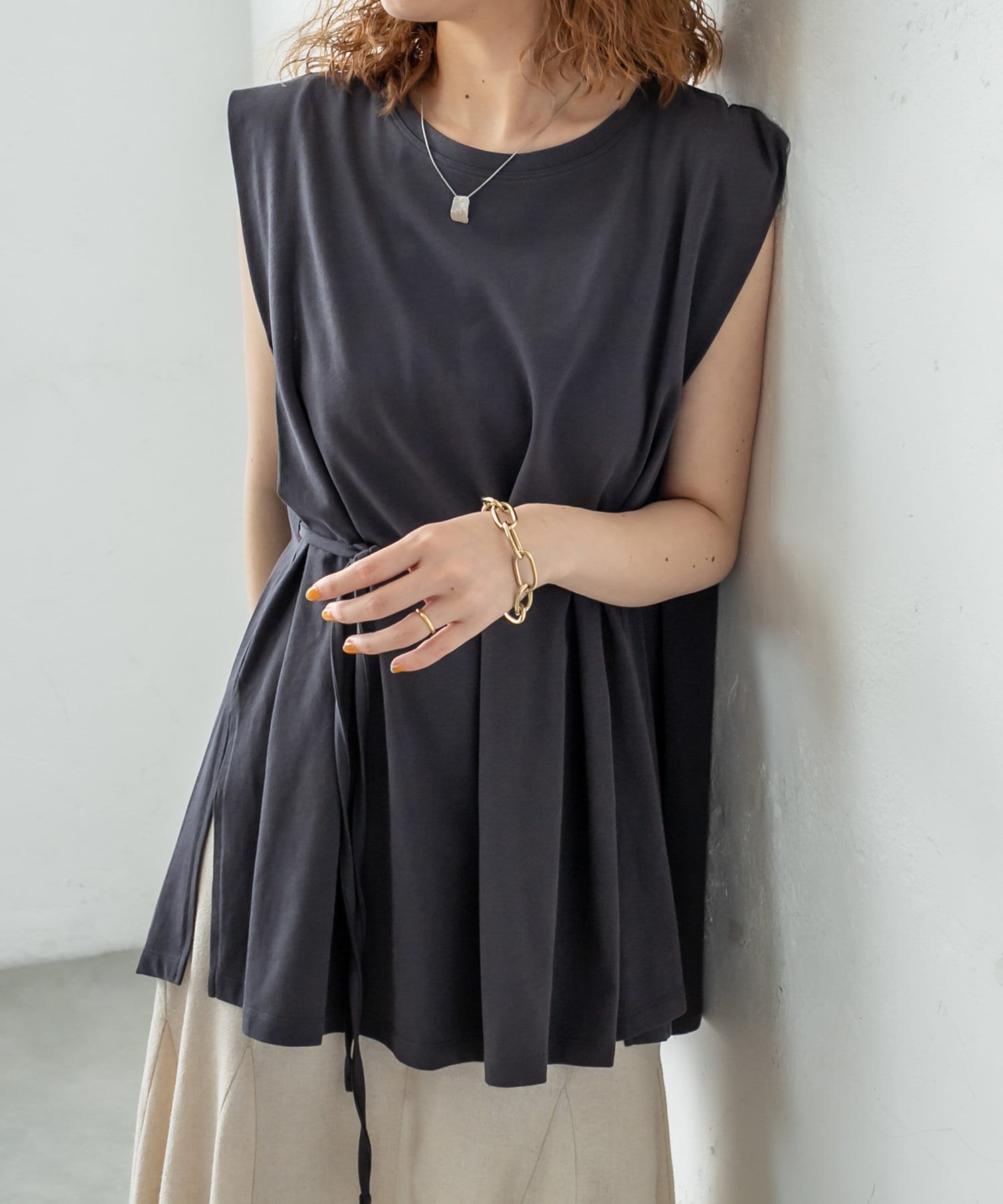 OUTLET(アウトレット) 【mystic】タックフレアノースリTシャツ