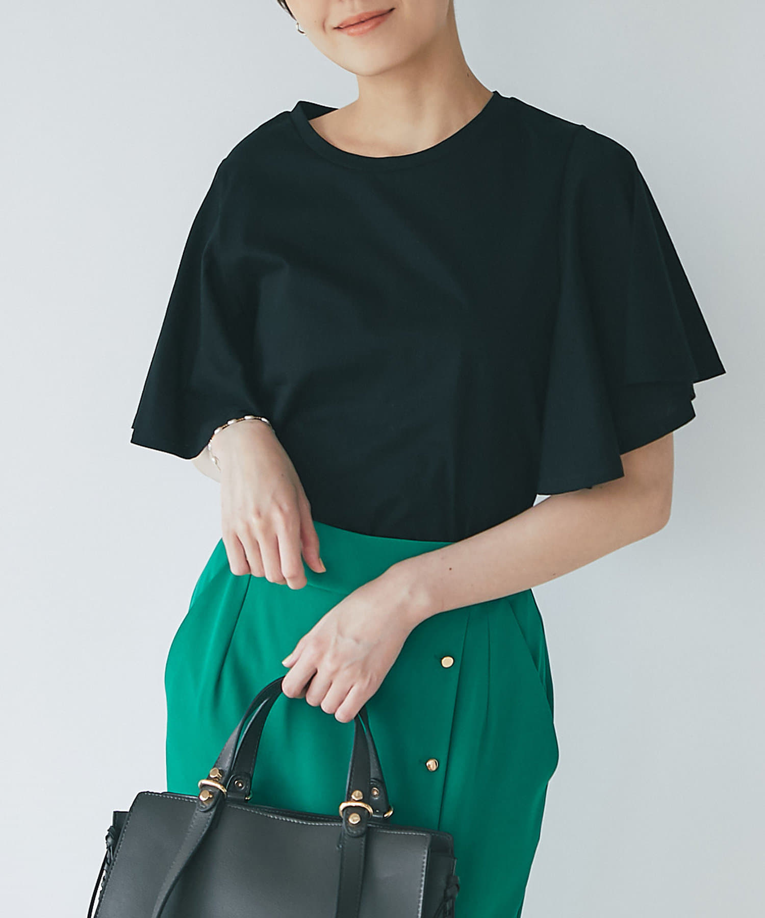 un dix cors(アンディコール) 【きちんと見え】バイオシルケットフレアスリーブカットソー