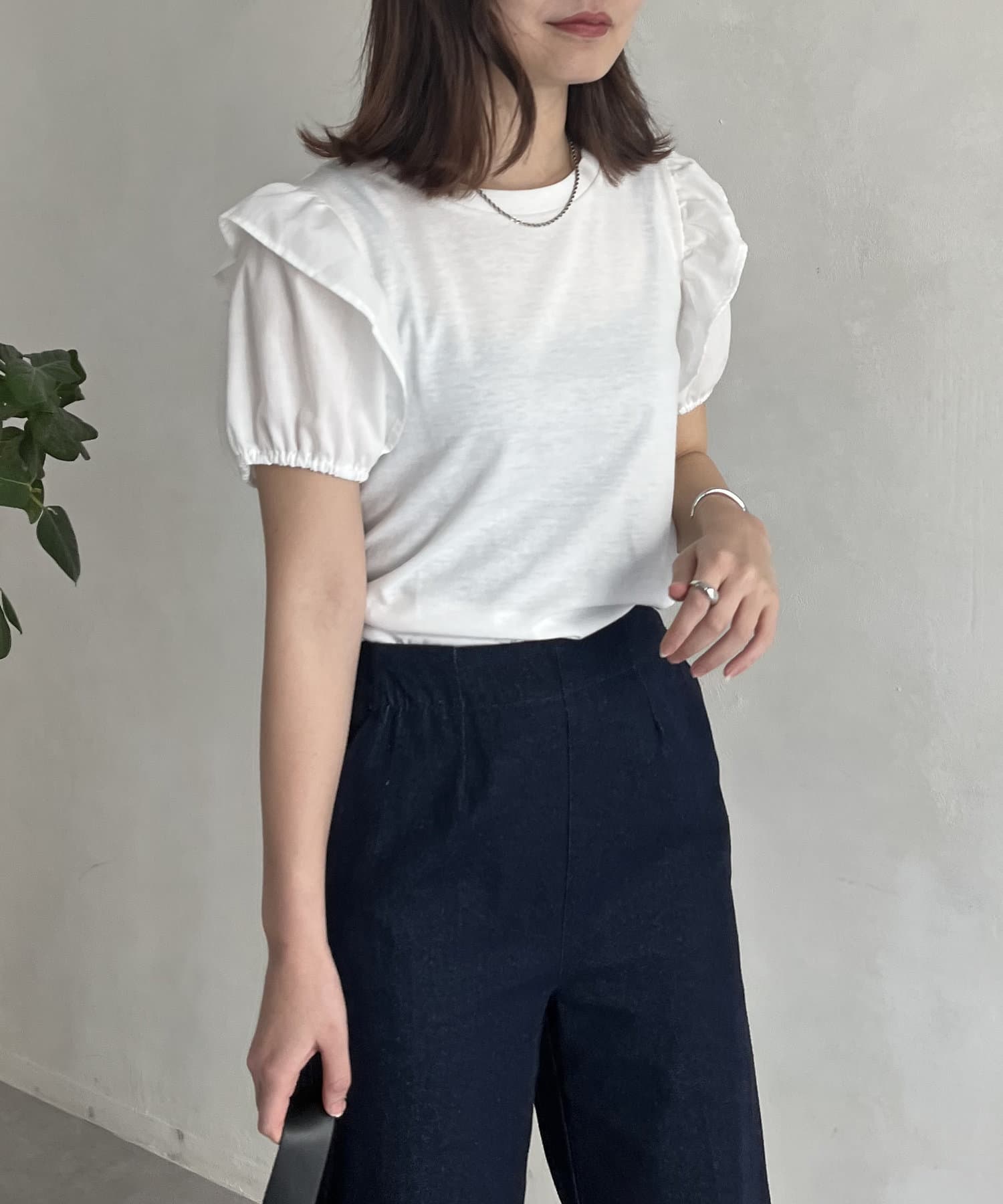 ホワイト パフスリーブ Tシャツ 6b86fe795b9683b6dc8094a8846f23