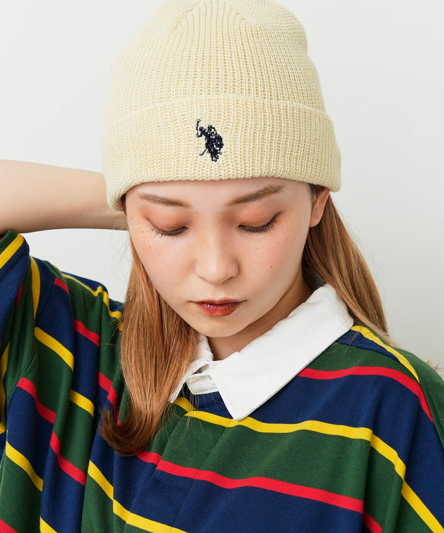 CPCM(シーピーシーエム) 【U.S. POLO ASSN.】綿麻1ポイント刺繍ニット帽