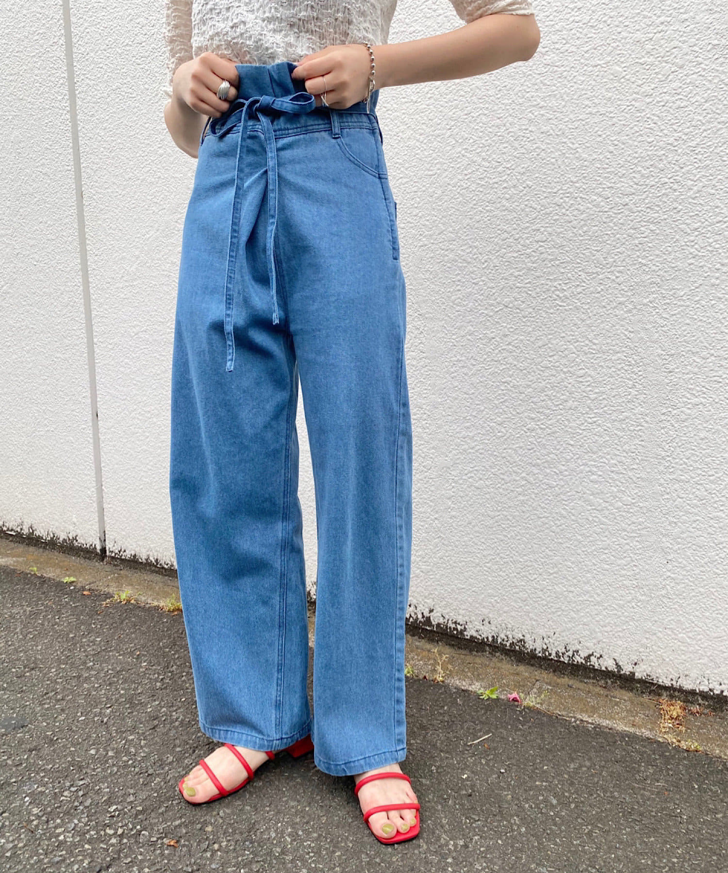 OUTLET(アウトレット) 【Kastane】スーパーハイウエストベアデニムパンツ