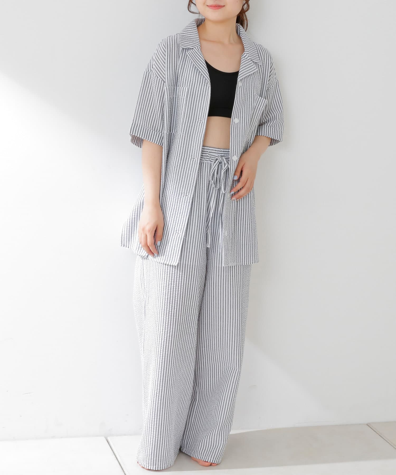 NICE CLAUP / OLIVE des OLIVE OUTLET(ナイスクラップ  / オリーブ デ オリーブ アウトレット) 【ルームウェア】開襟シャツワイドパンツセット