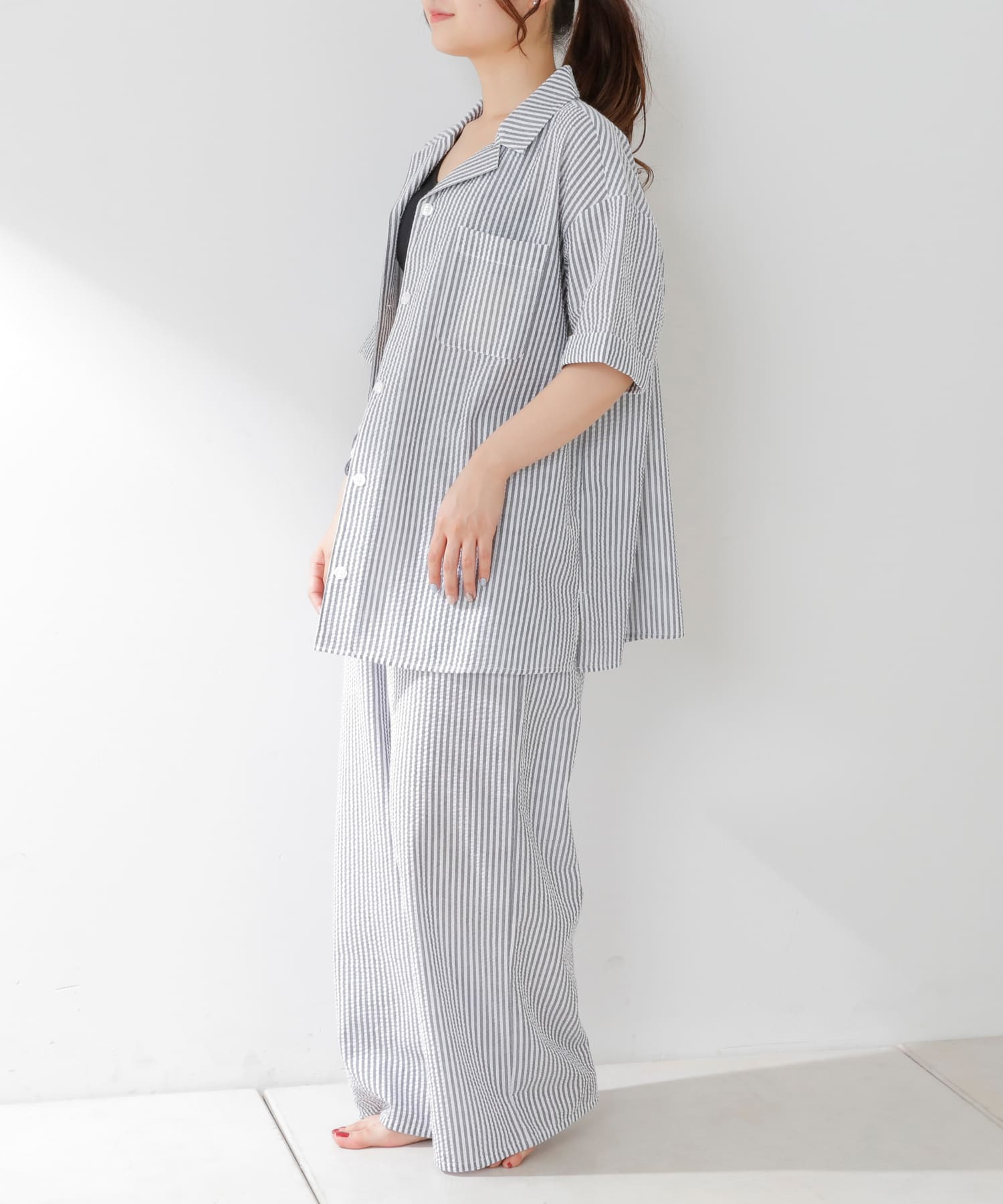 NICE CLAUP / OLIVE des OLIVE OUTLET(ナイスクラップ  / オリーブ デ オリーブ アウトレット) 【ルームウェア】開襟シャツワイドパンツセット