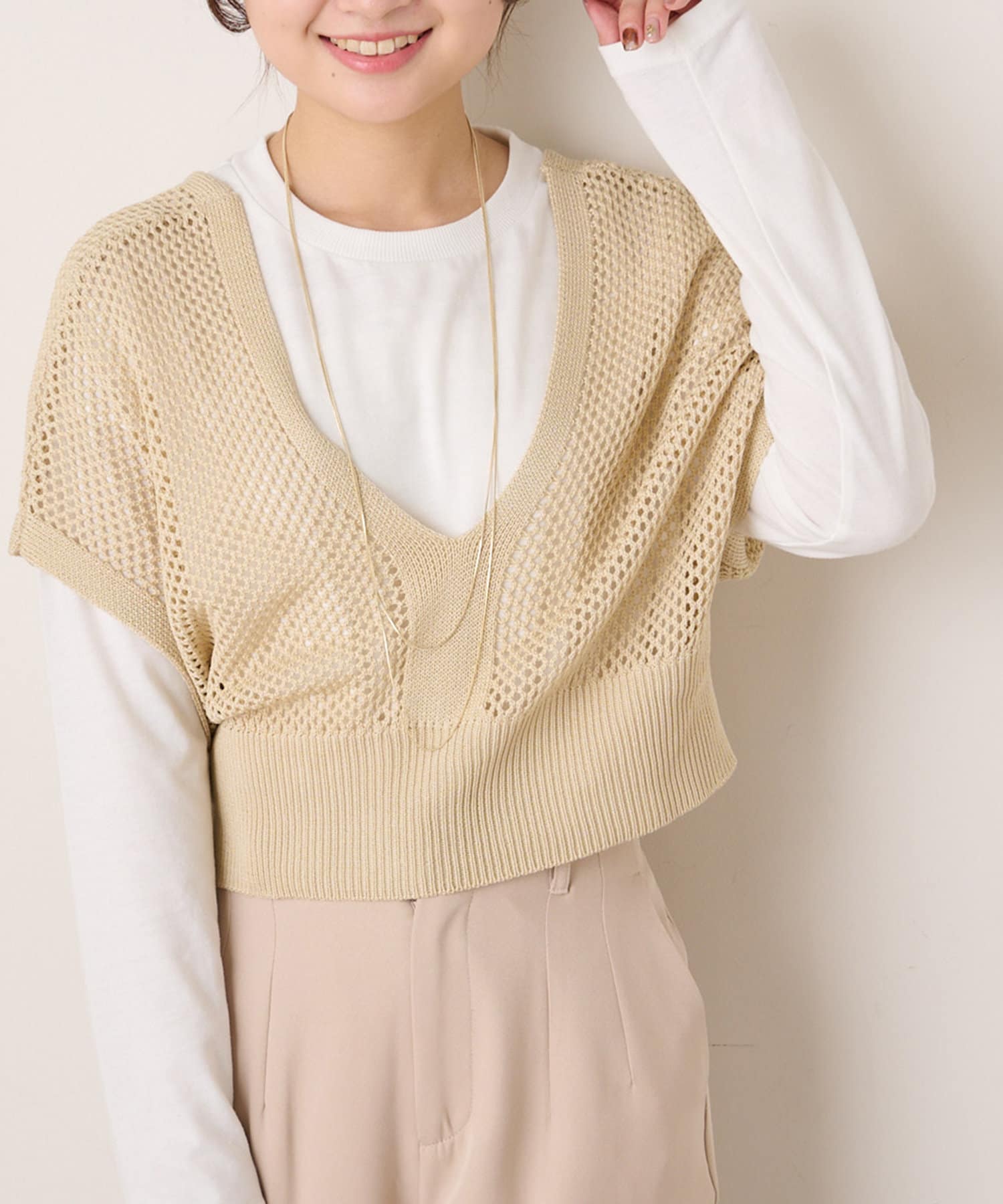 NICE CLAUP / OLIVE des OLIVE OUTLET(ナイスクラップ  / オリーブ デ オリーブ アウトレット) メッシュ編みビスチェ