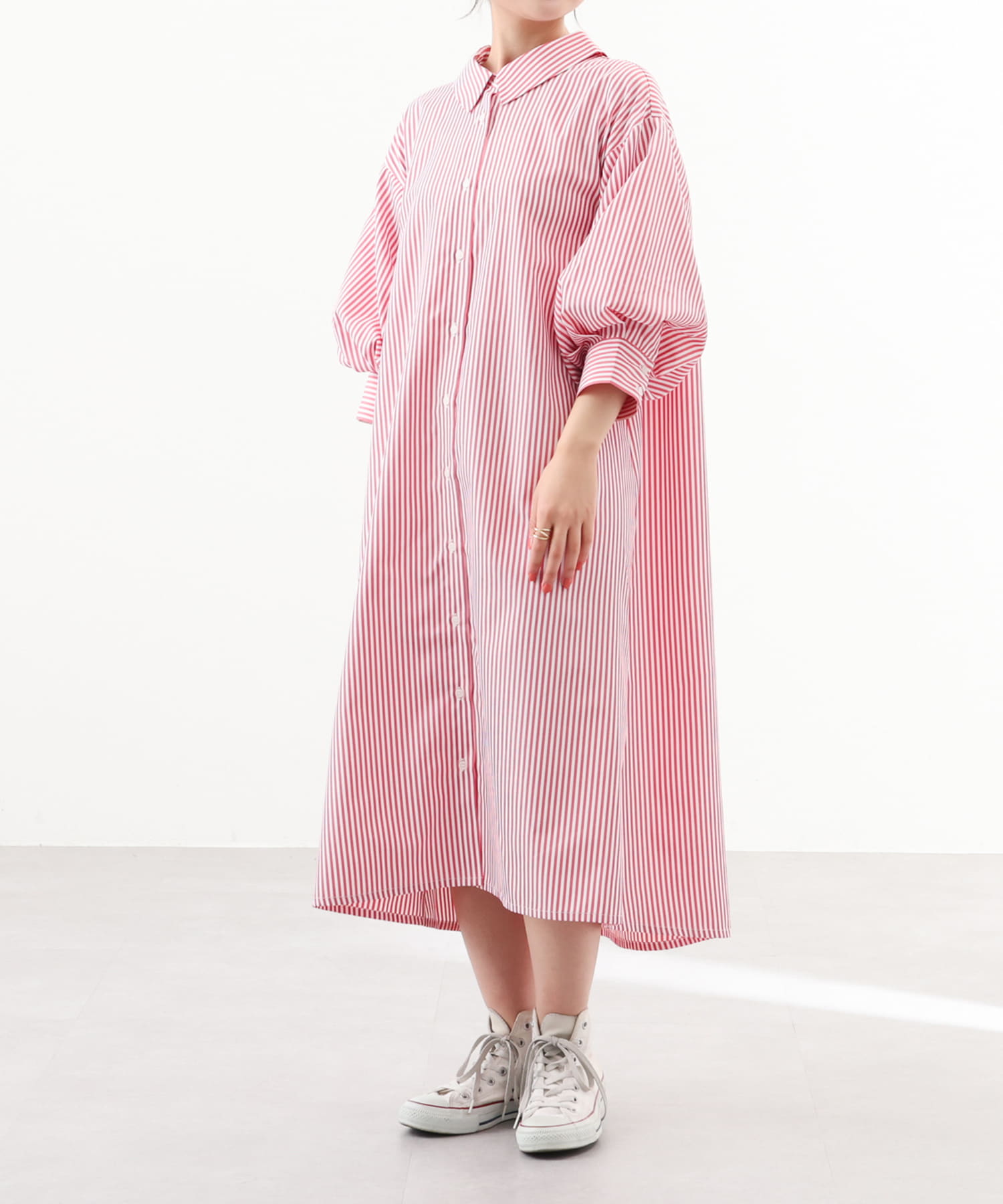 後ろレースアップストライプシャツワンピ | NICE CLAUP / OLIVE des