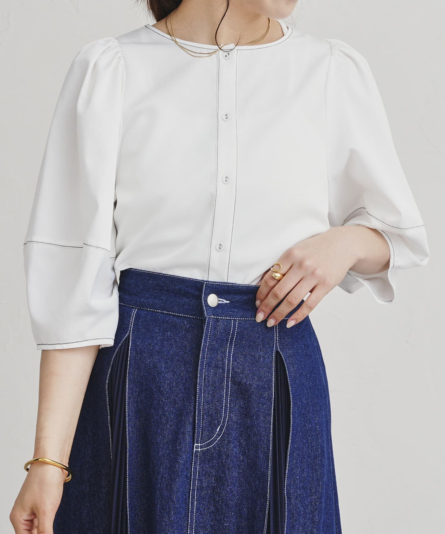 ステッチ配色ランタンスリーブブラウス | prose verse(プロズヴェール