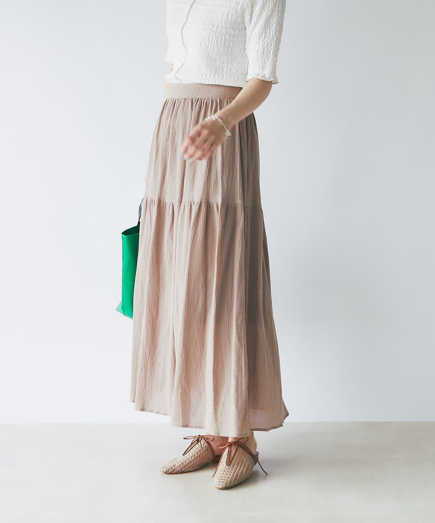 un dix cors(アンディコール) 【着心地抜群】綿楊柳２段ティアードスカート