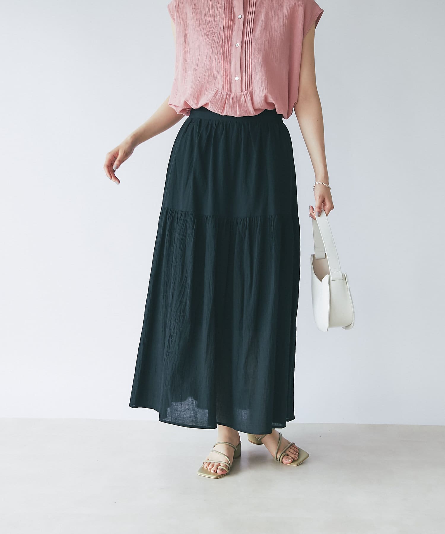 un dix cors(アンディコール) 【着心地抜群】綿楊柳２段ティアードスカート