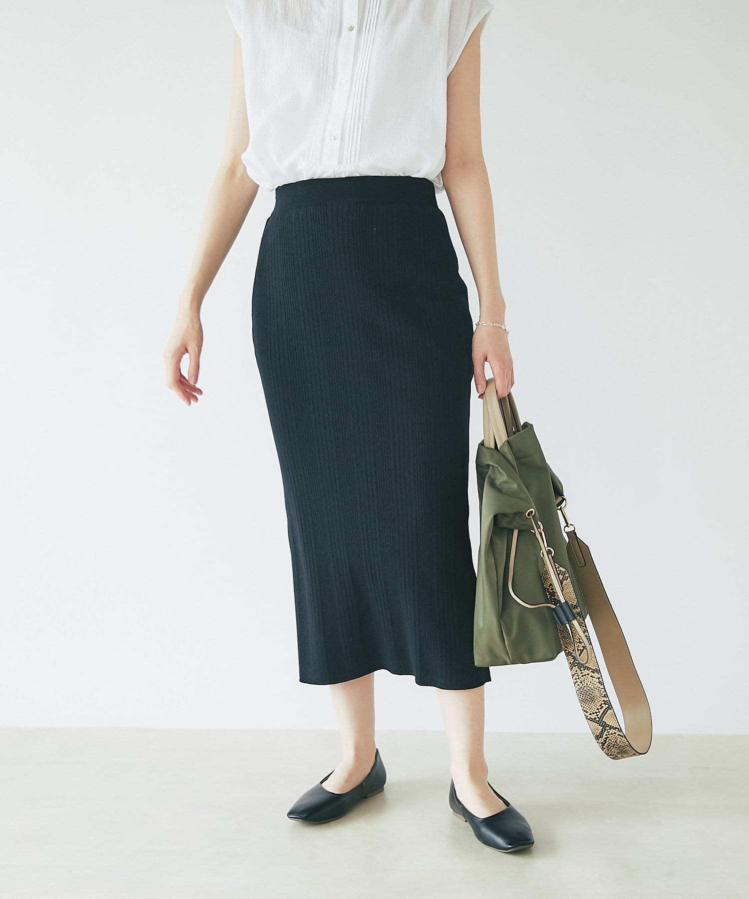 un dix cors(アンディコール) 【細見えスタイルアップ】ランダムリブロングニットスカート