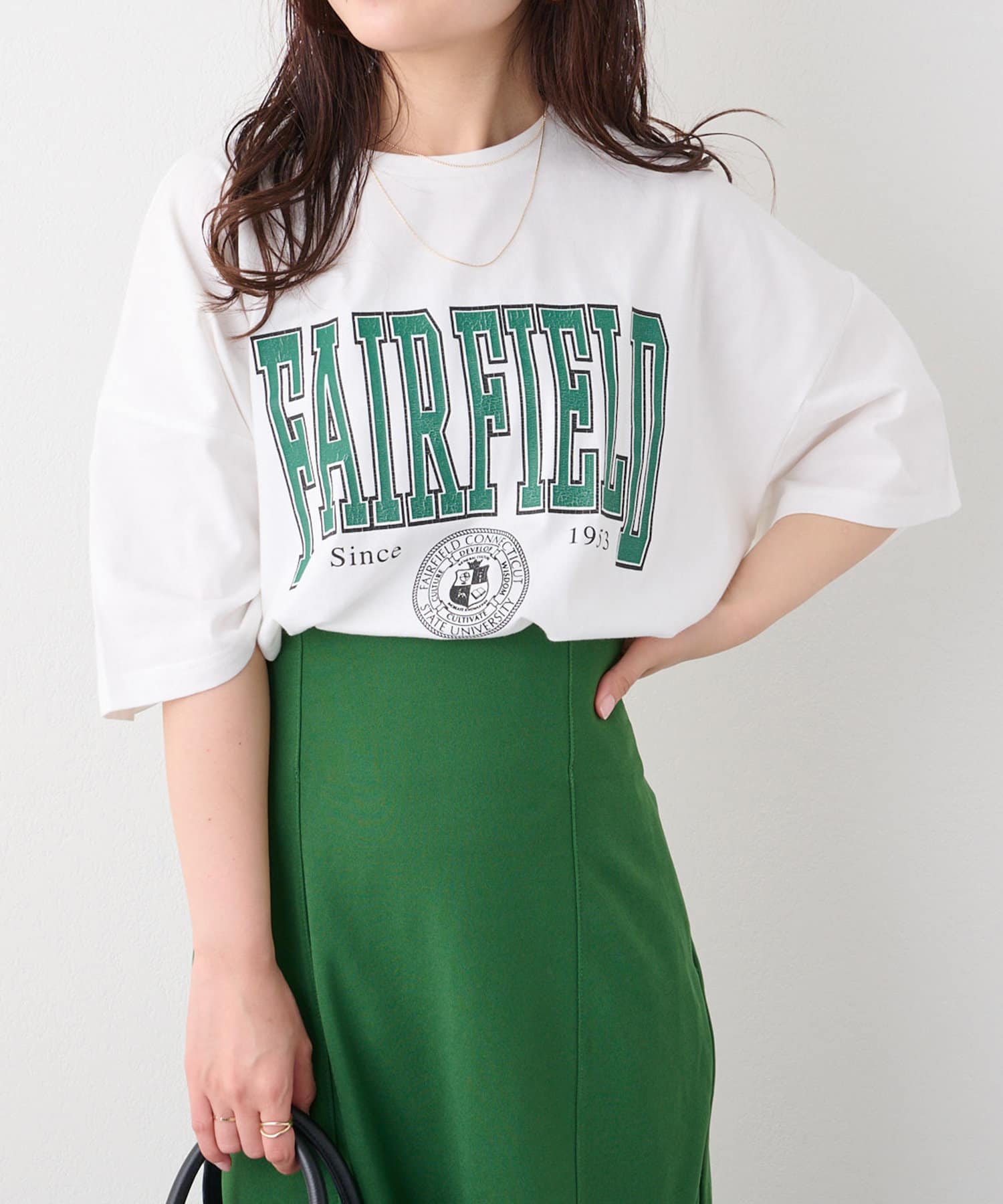 NICE CLAUP / OLIVE des OLIVE OUTLET(ナイスクラップ  / オリーブ デ オリーブ アウトレット) 【WEB限定カラーあり】ひび割れカレッジプリントT