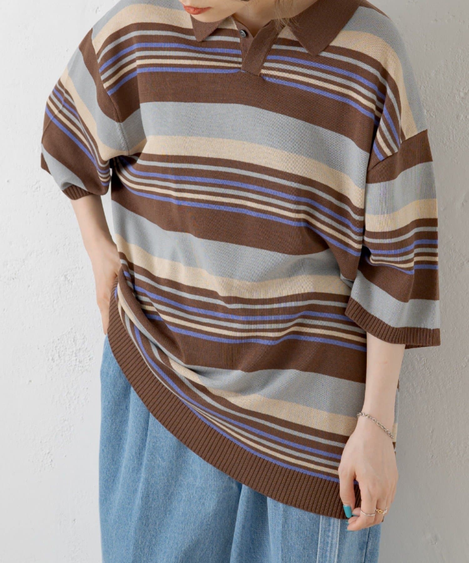 WHIMSIC】MULTI BORDER KNIT POLO SHIRT | Kastane(カスタネ)メンズ