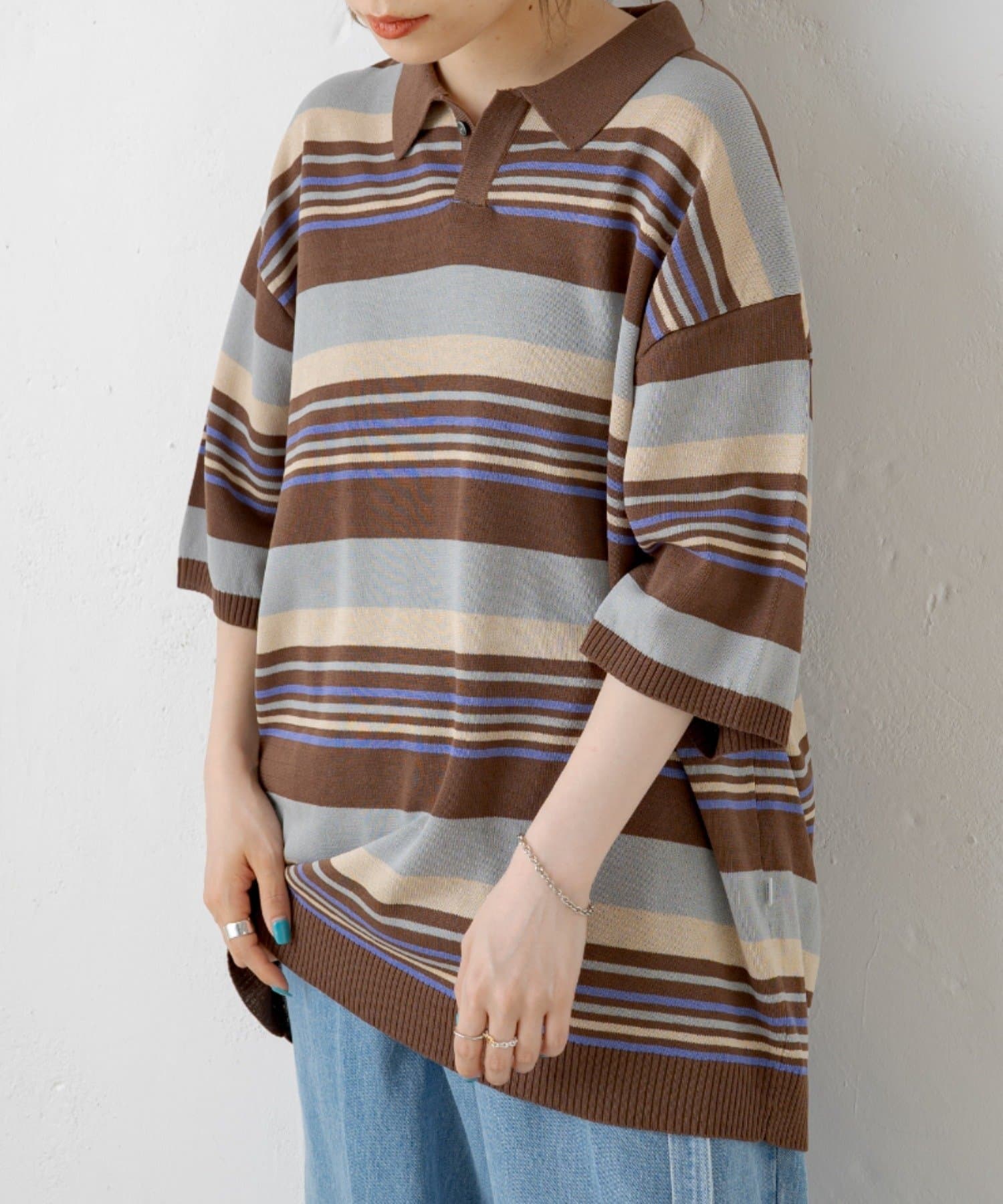 WHIMSIC】MULTI BORDER KNIT POLO SHIRT | Kastane(カスタネ)メンズ