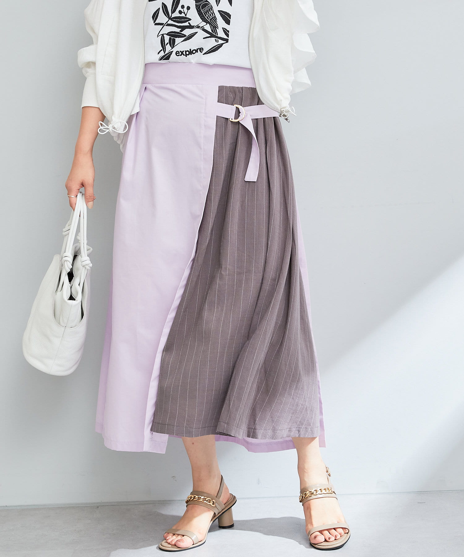Pal collection(パルコレクション) リネン混ストライプ切替スカート