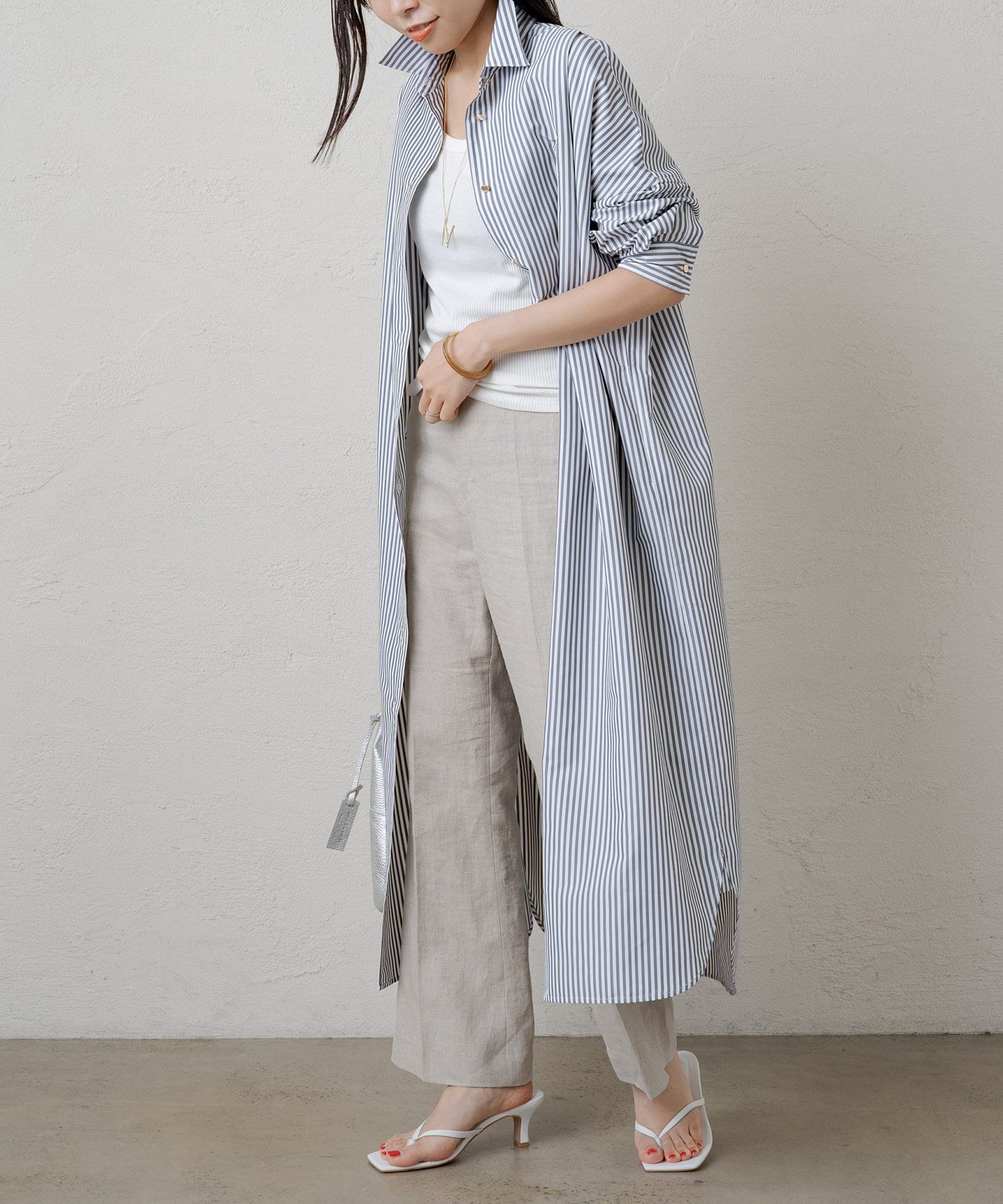 OUTLET(アウトレット) 【Loungedress】ストライプシャツワンピース