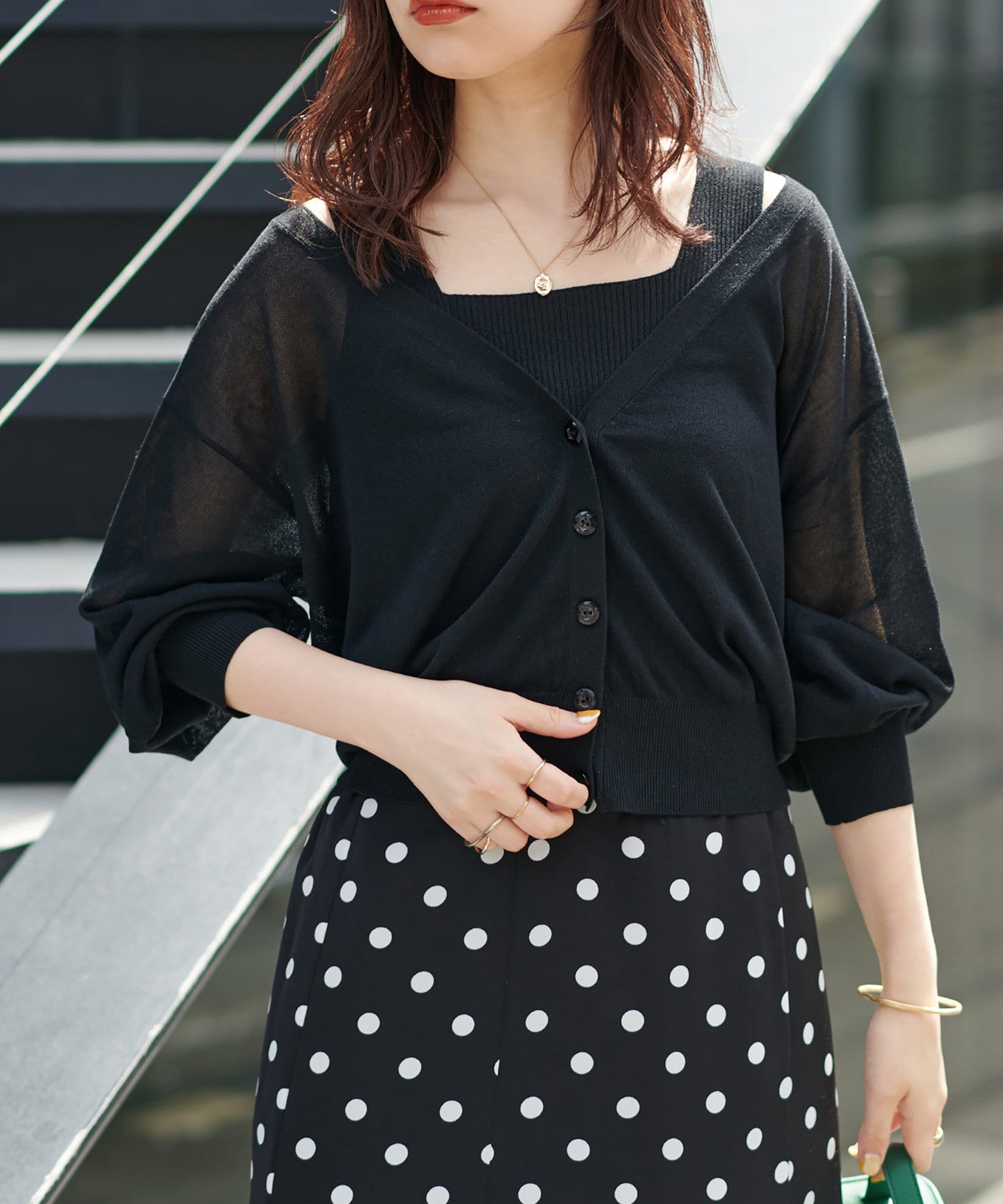 natural couture(ナチュラルクチュール) ほんのりシアーカーディガン＋タンクセット