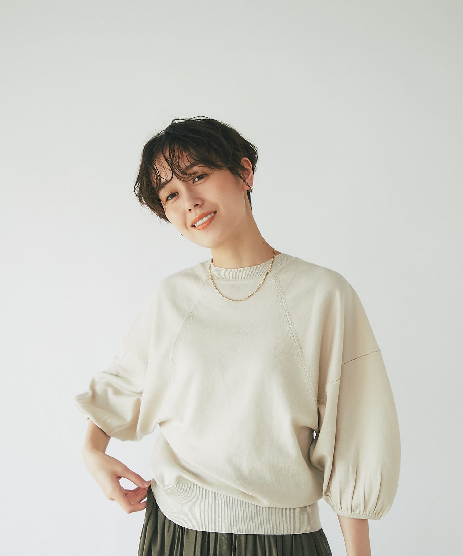 un dix cors(アンディコール) 【完成されたシルエット】麻タッチボリューム袖ニット